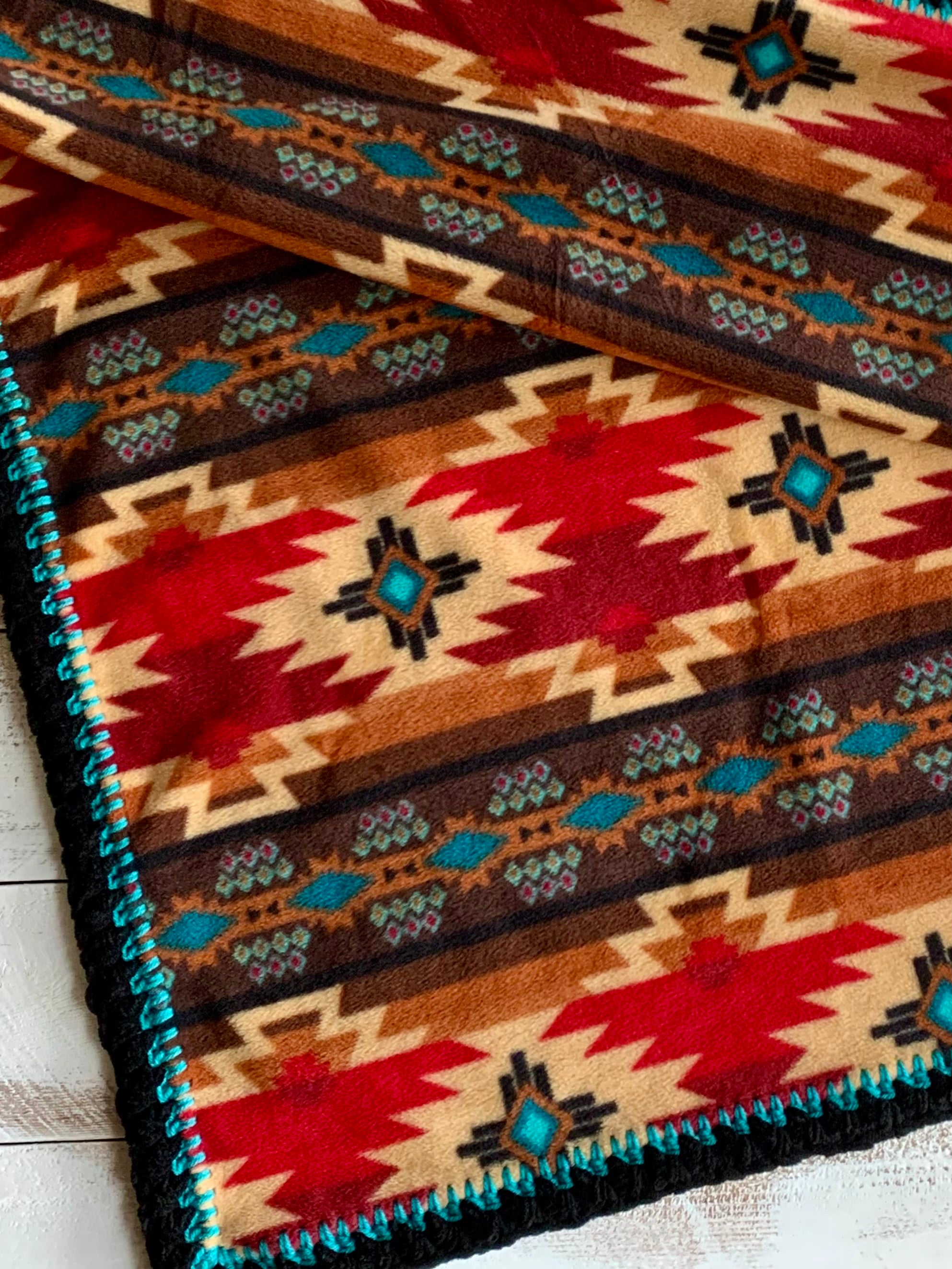 Crochet Edge Native Fleece Blanket