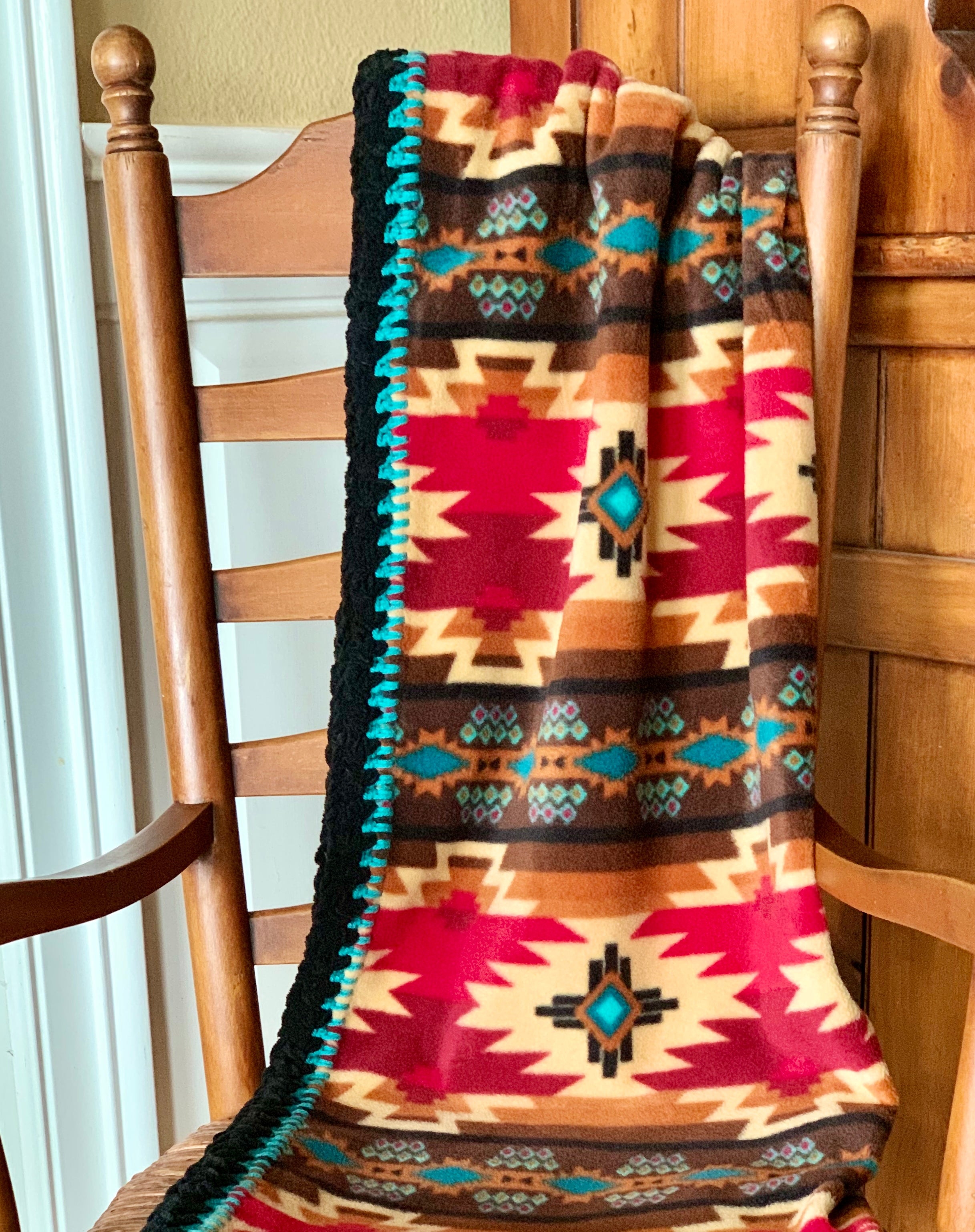 Crochet Edge Native Fleece Blanket