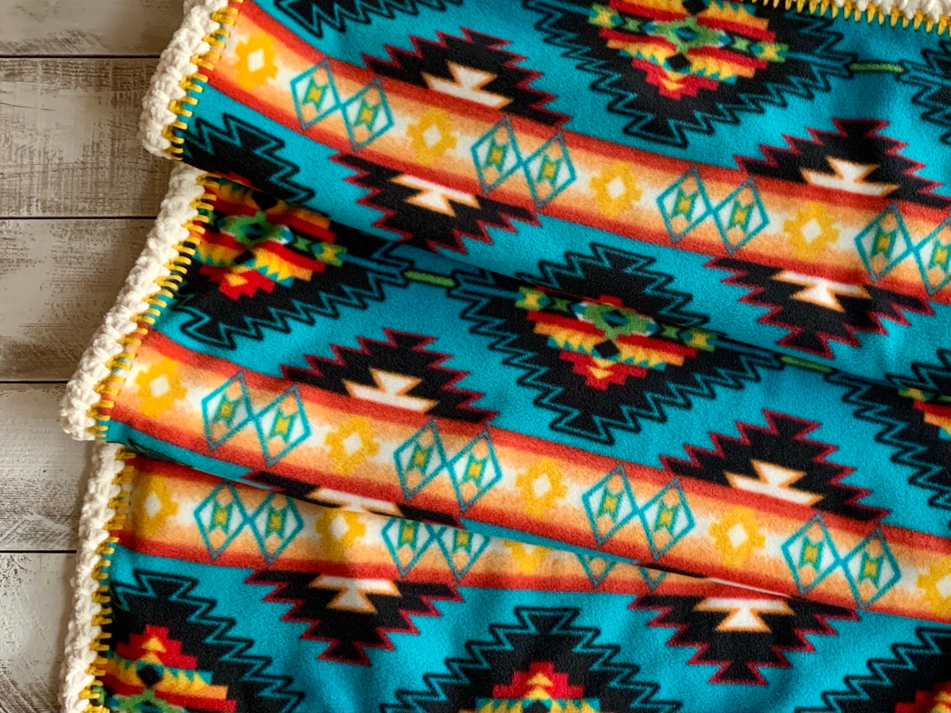 Crochet Edge Native Fleece Blanket