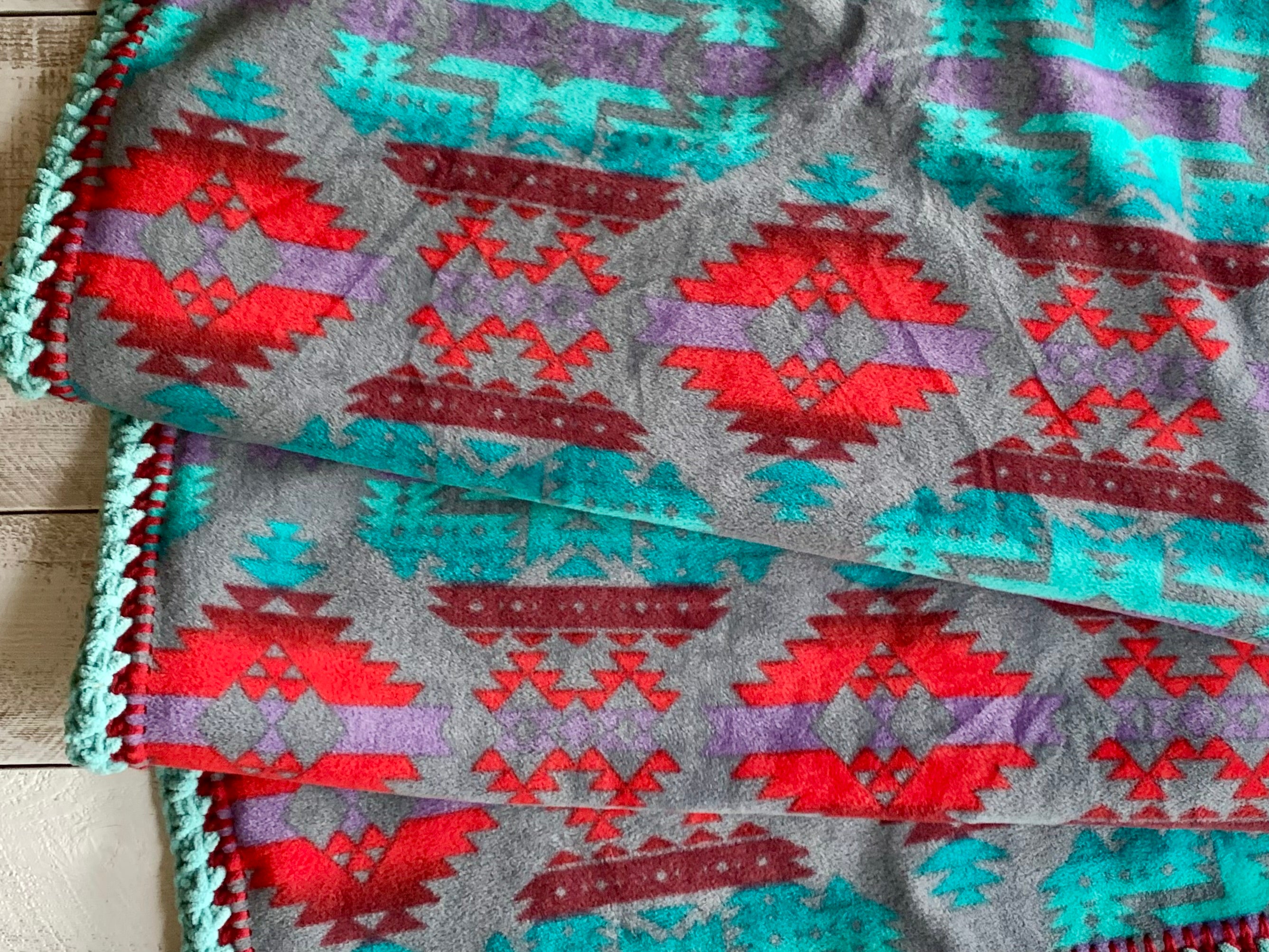 Crochet Edge Native Fleece Blanket