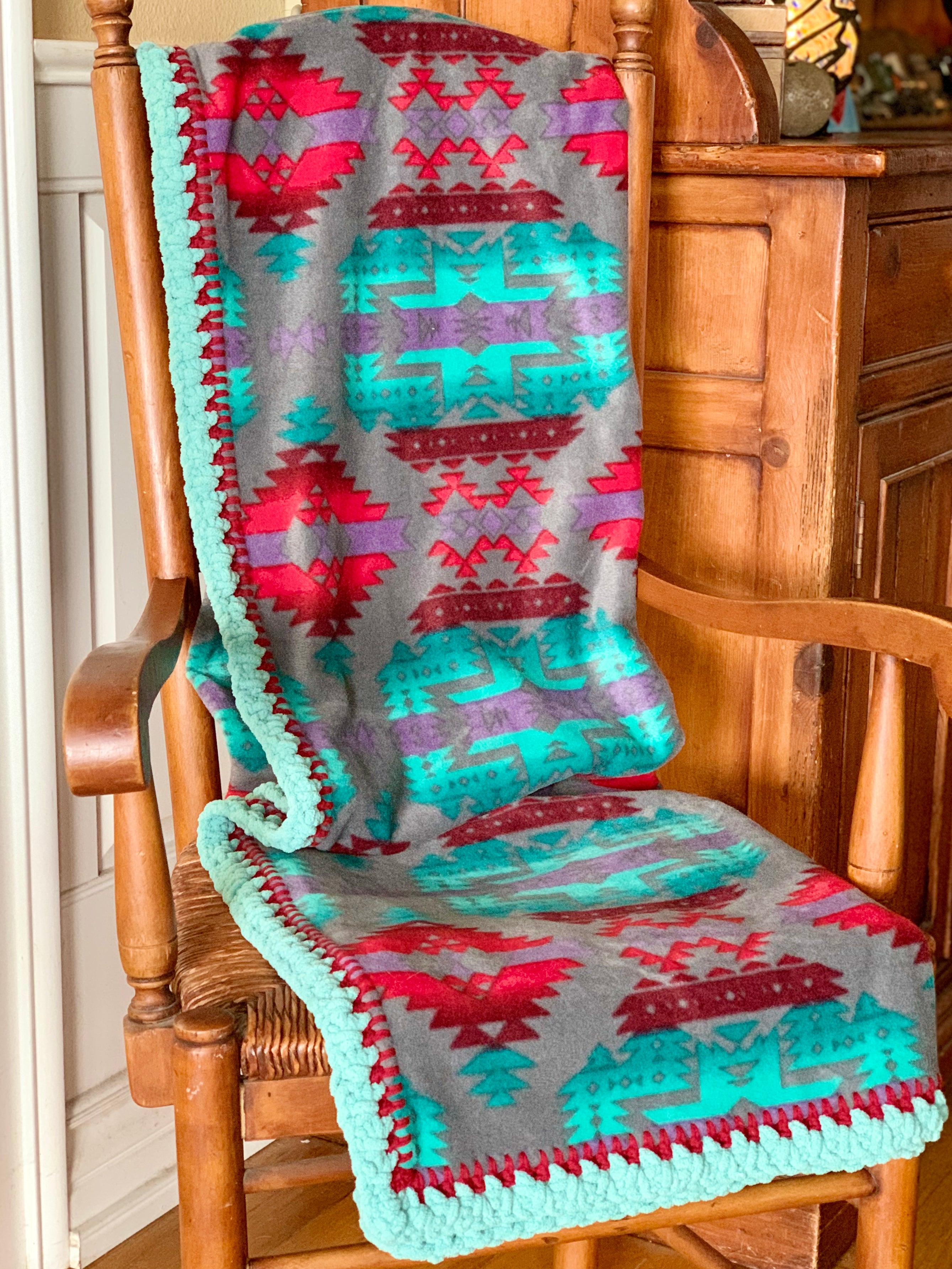 Crochet Edge Native Fleece Blanket