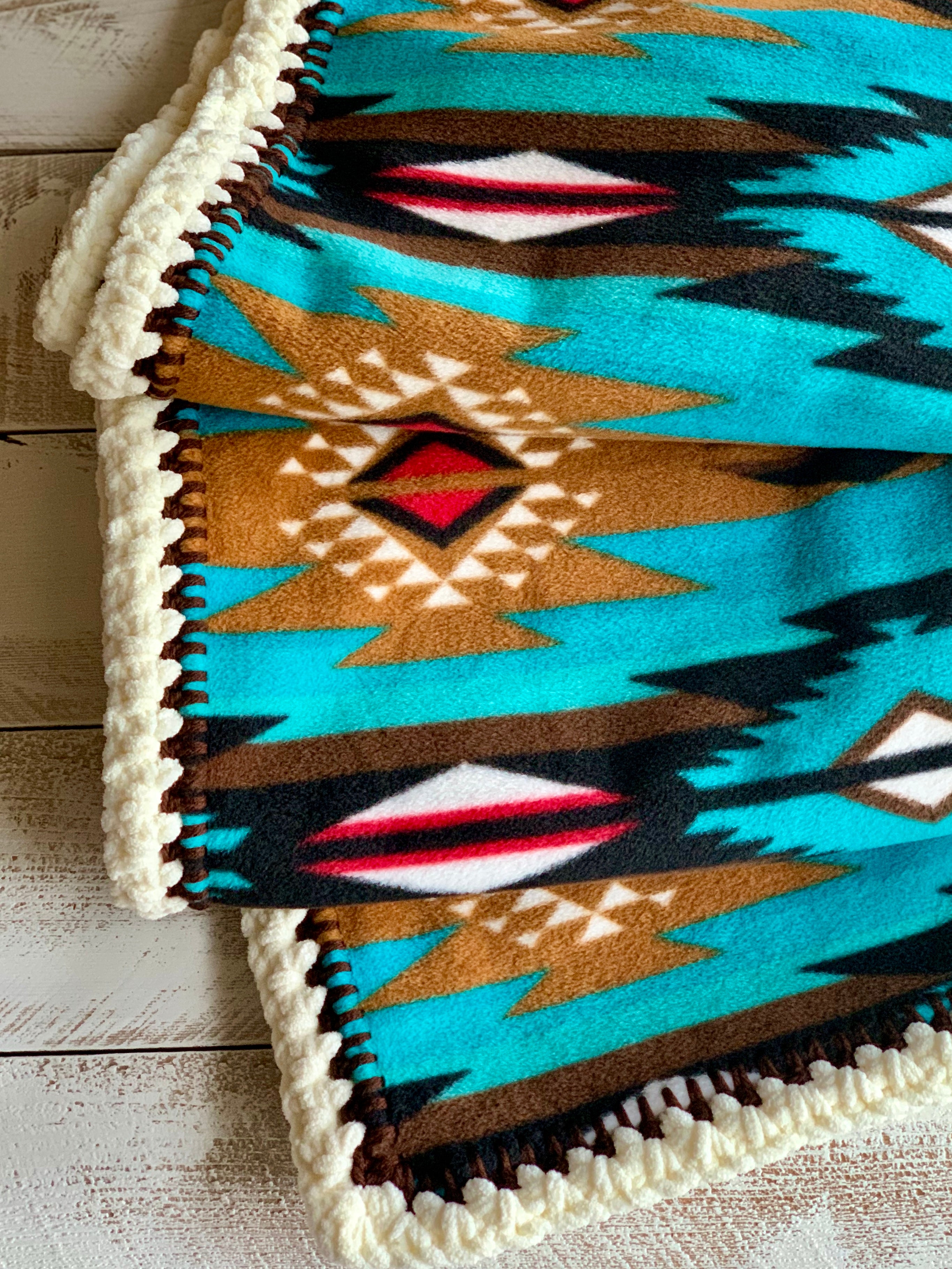 Crochet Edge Native Fleece Blanket
