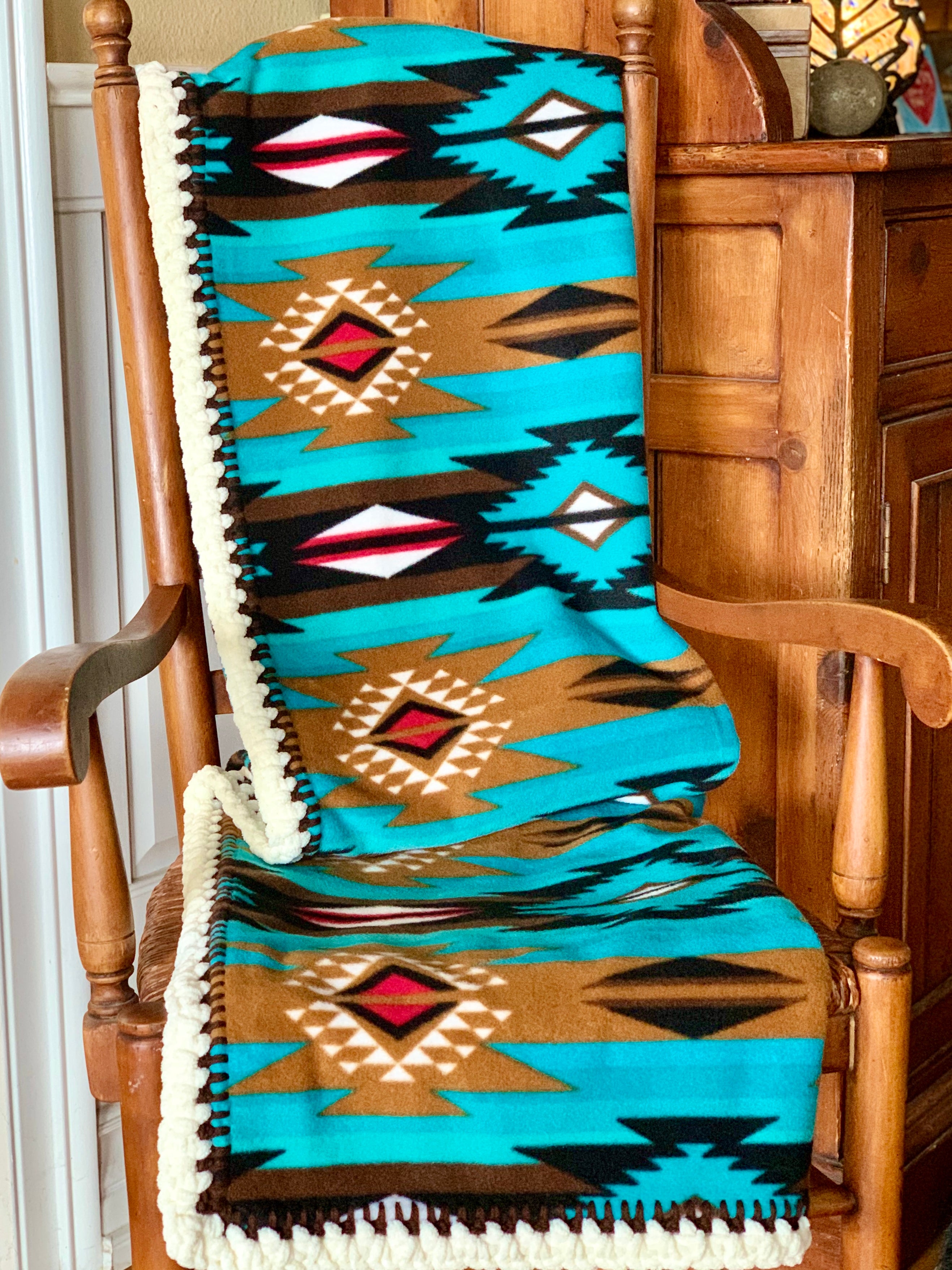 Crochet Edge Native Fleece Blanket