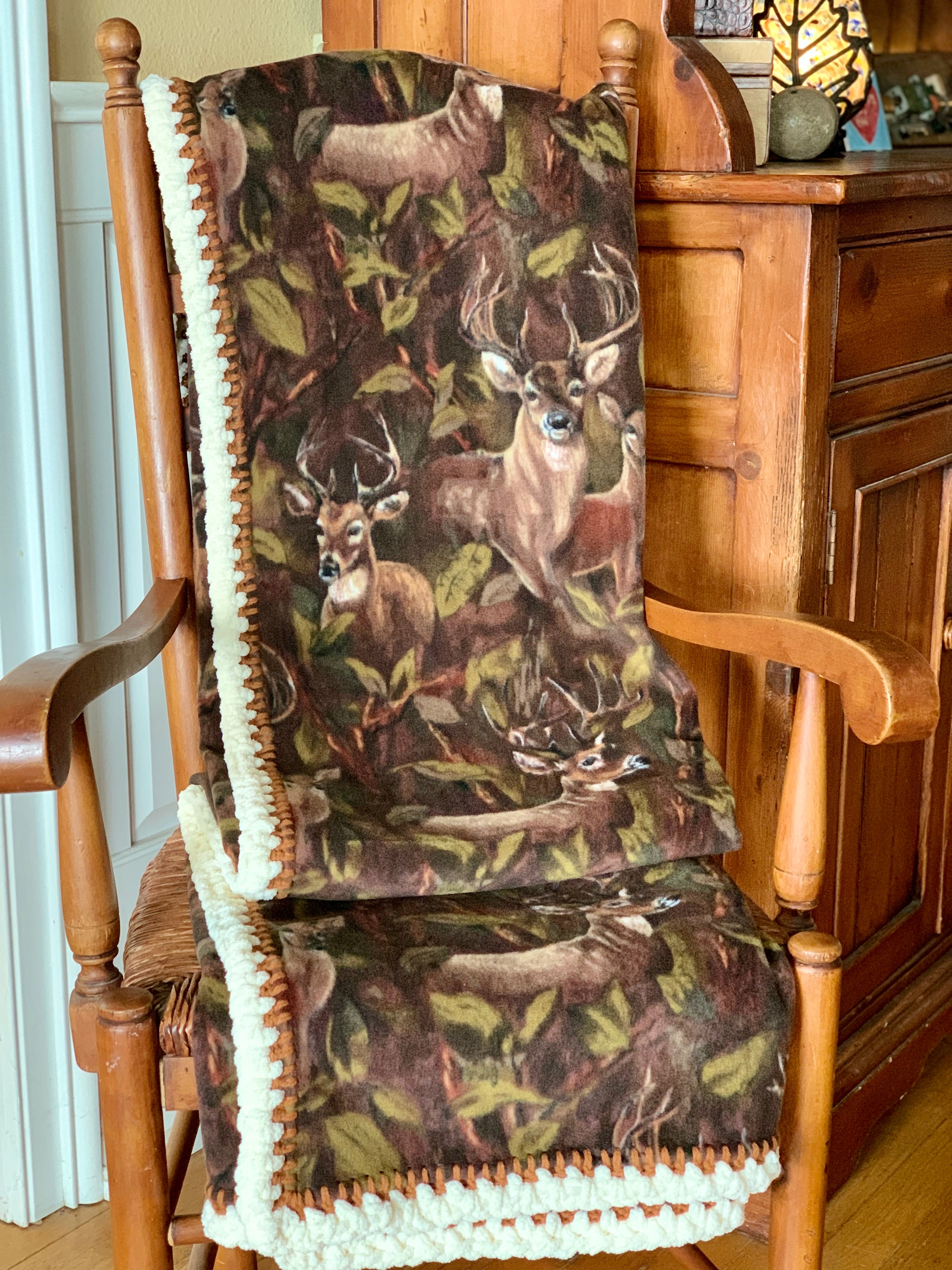 Crochet Edge Deer Fleece Blanket