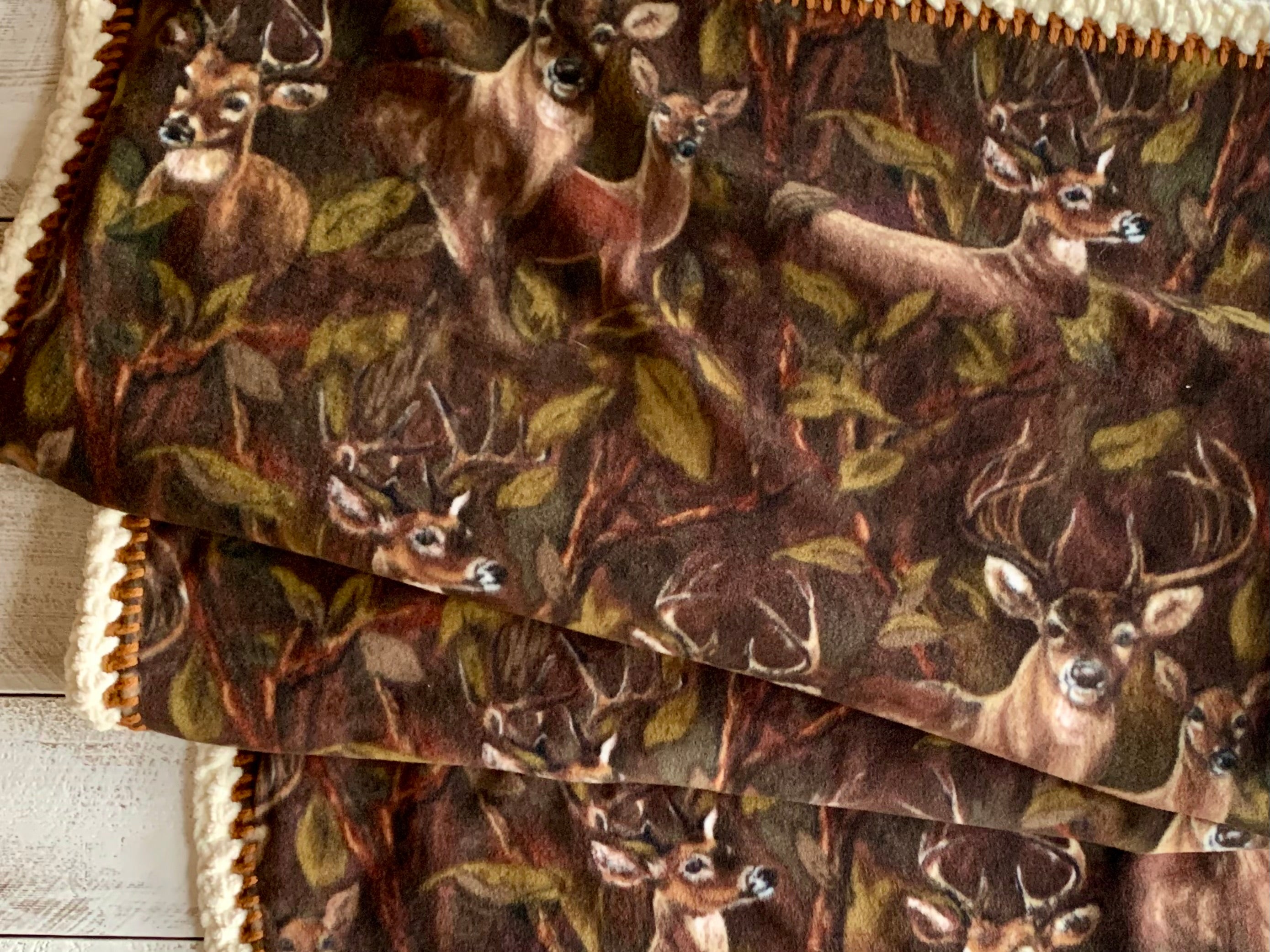 Crochet Edge Deer Fleece Blanket