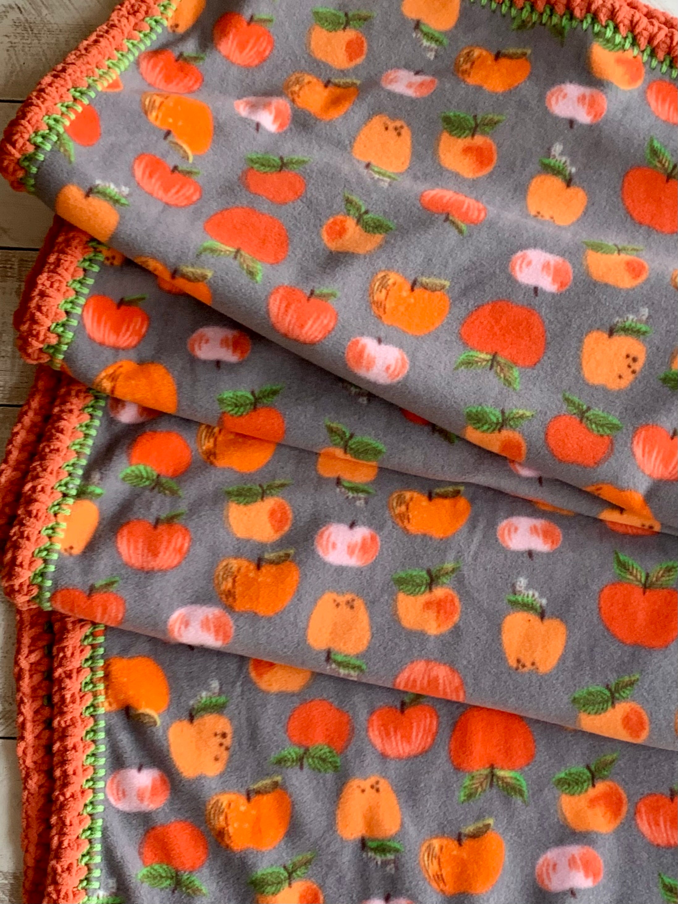 Crochet Edge Apple Fleece Blanket