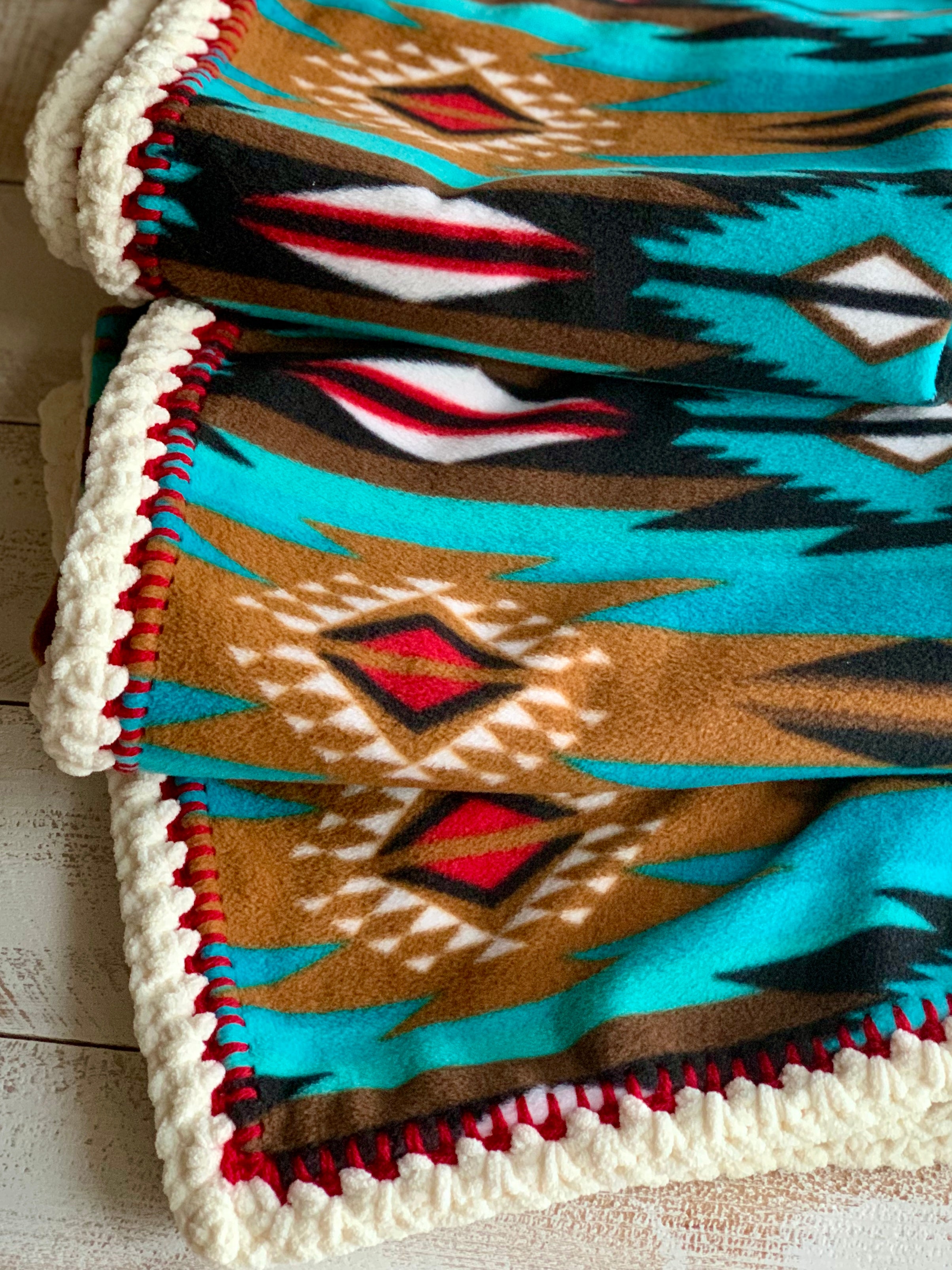 Crochet Edge Native Fleece Blanket