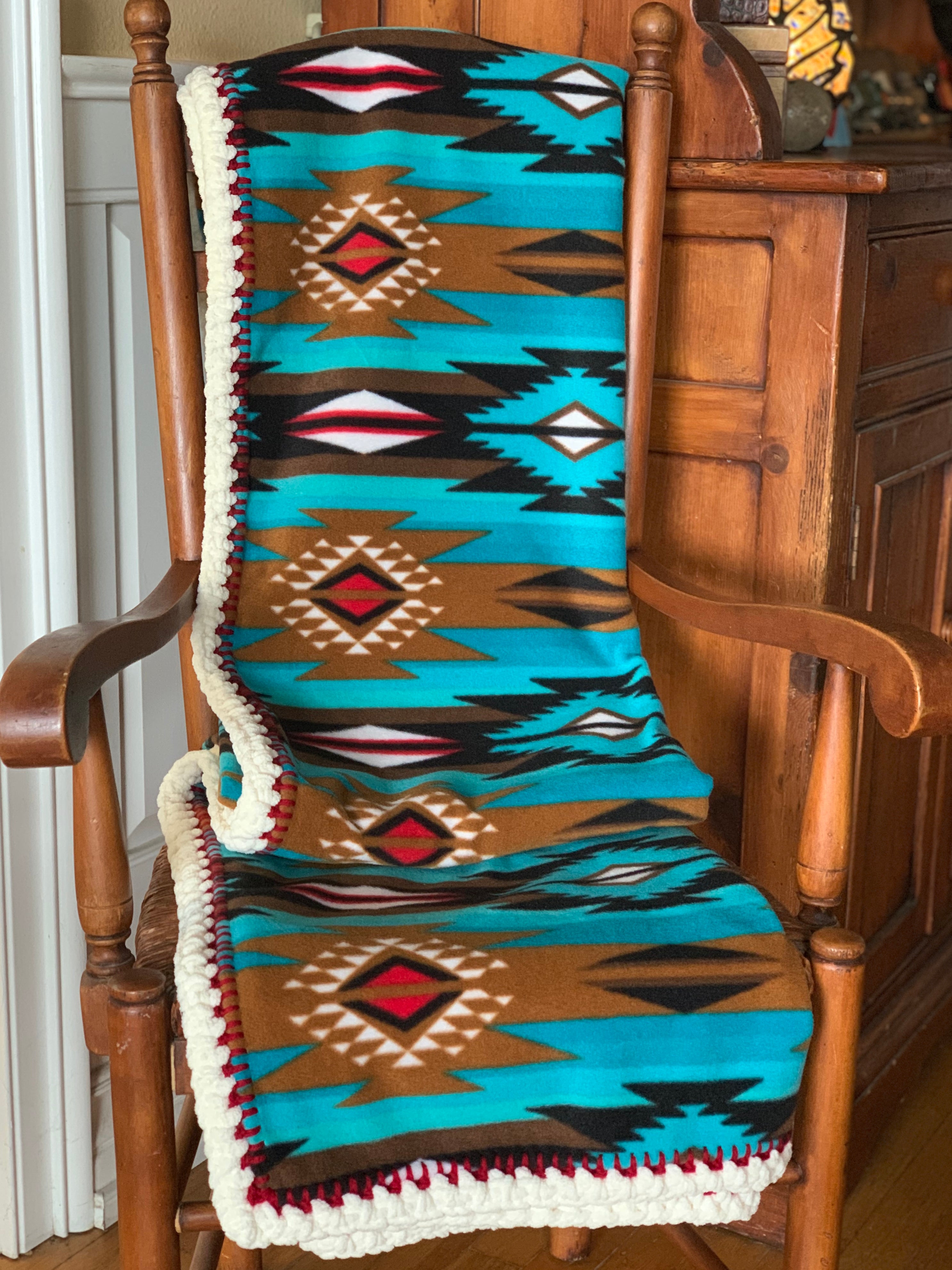 Crochet Edge Native Fleece Blanket