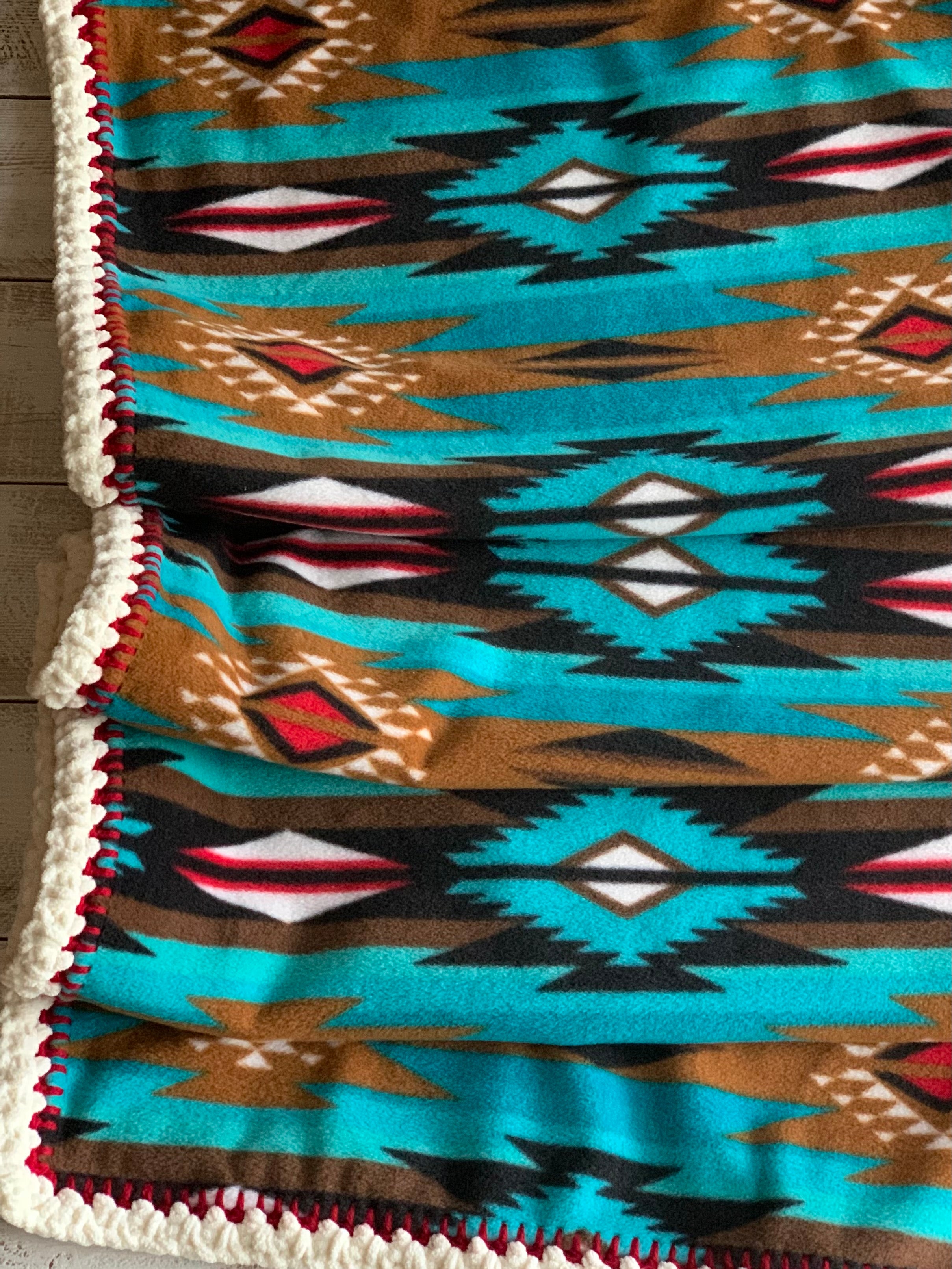 Crochet Edge Native Fleece Blanket
