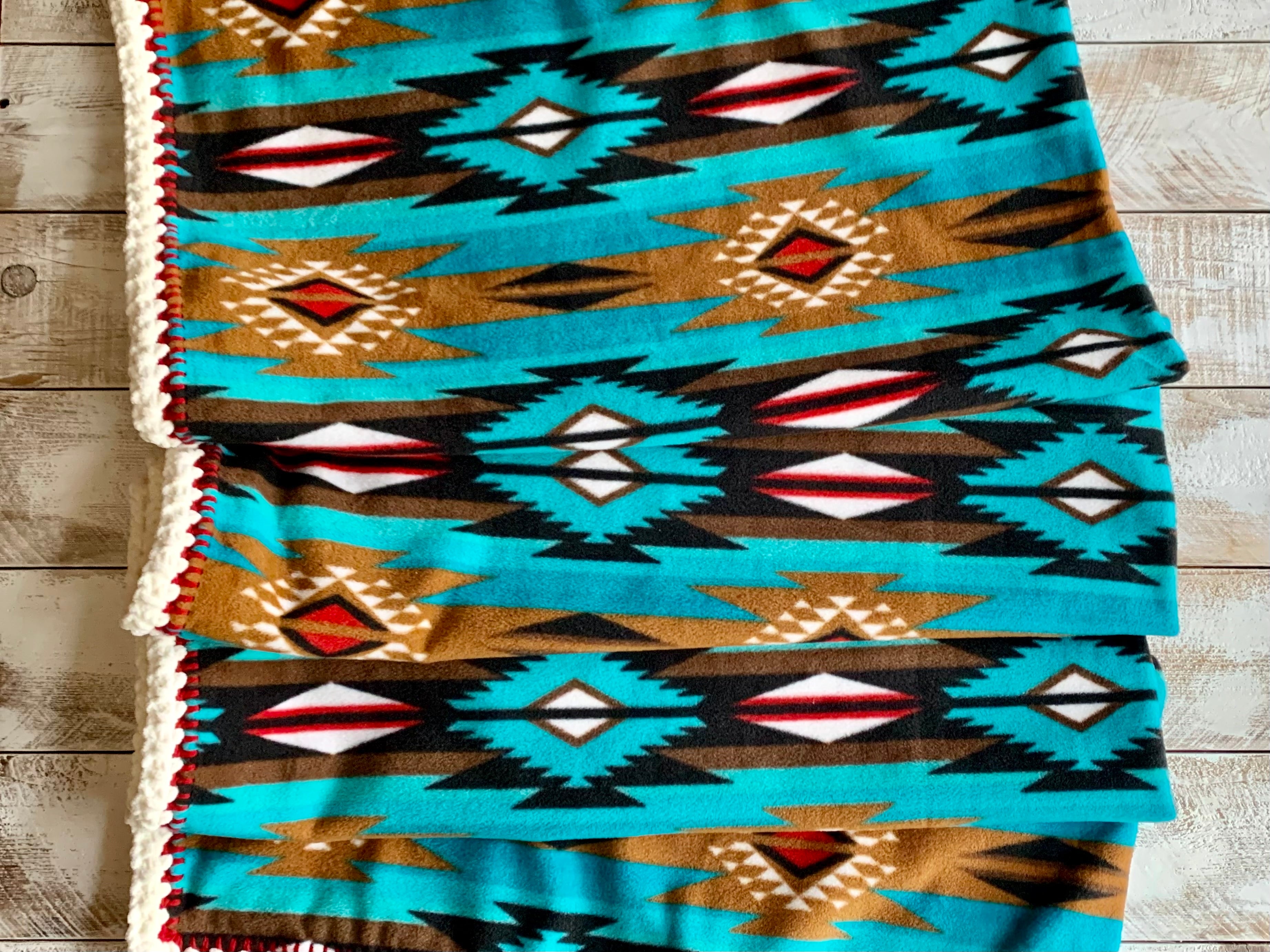 Crochet Edge Native Fleece Blanket