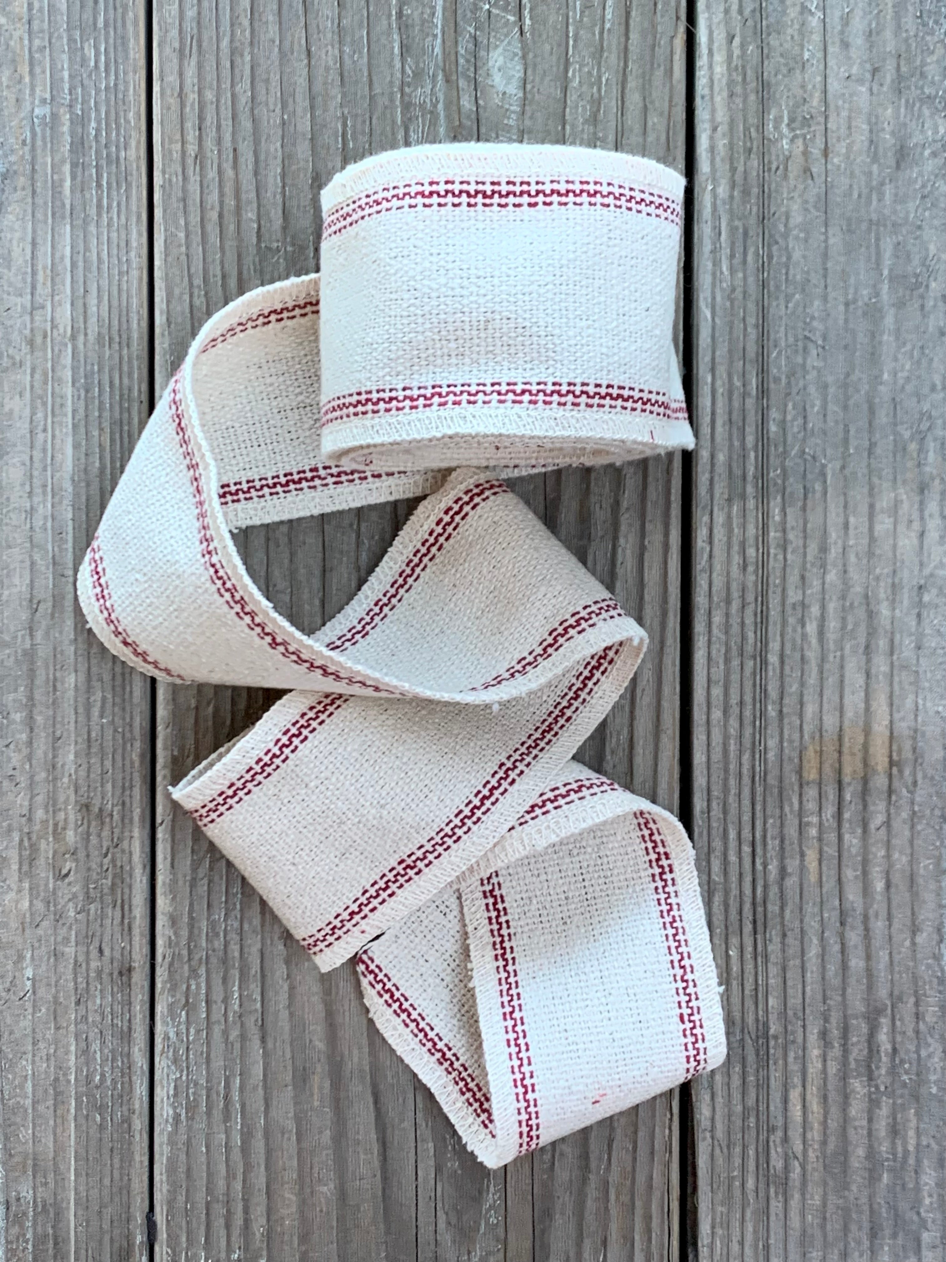 Grain Sack Ribbon - Red and Cream Ribbon - 2 1/2" Wide
