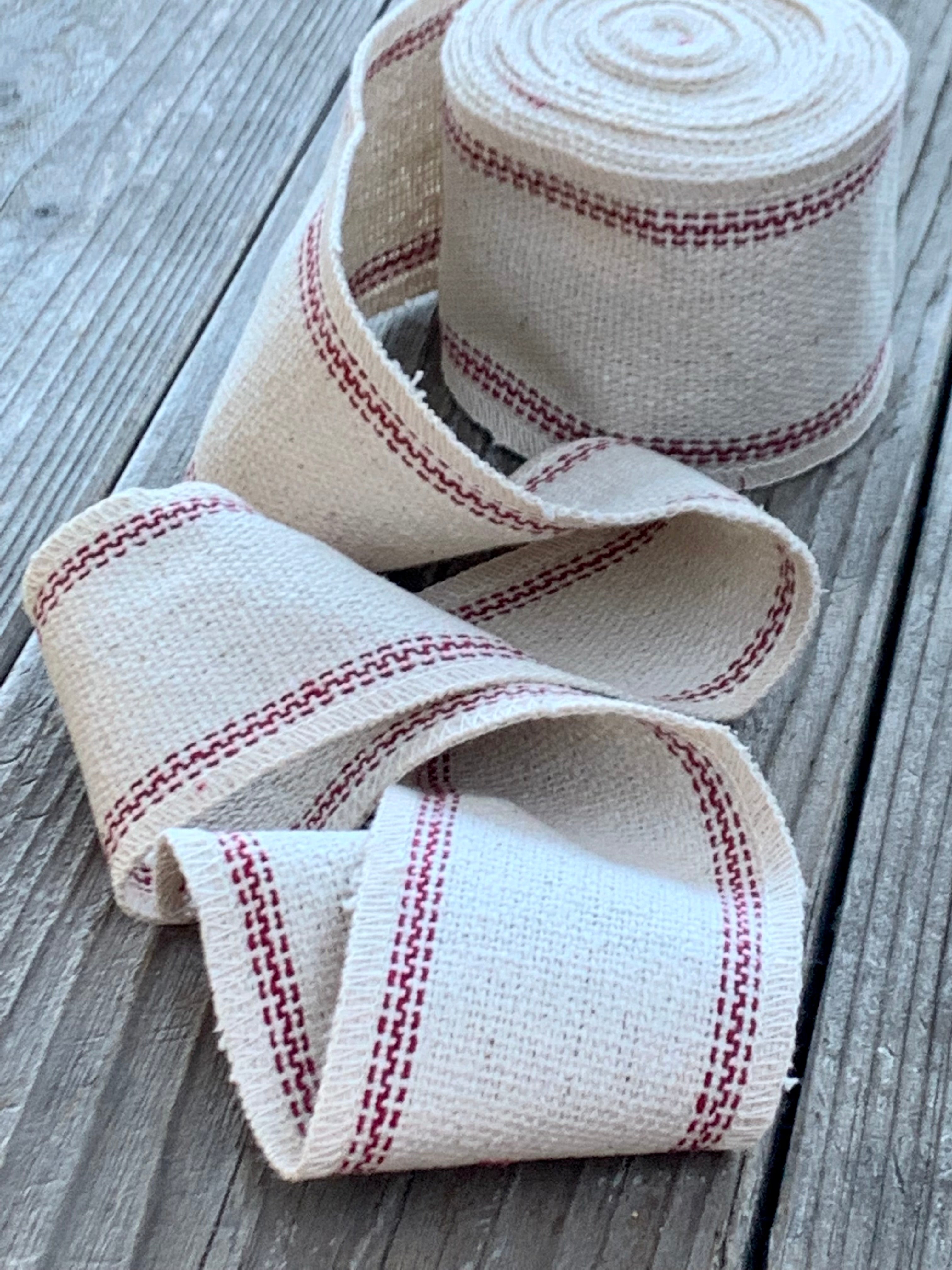 Grain Sack Ribbon - Red and Cream Ribbon - 2 1/2" Wide