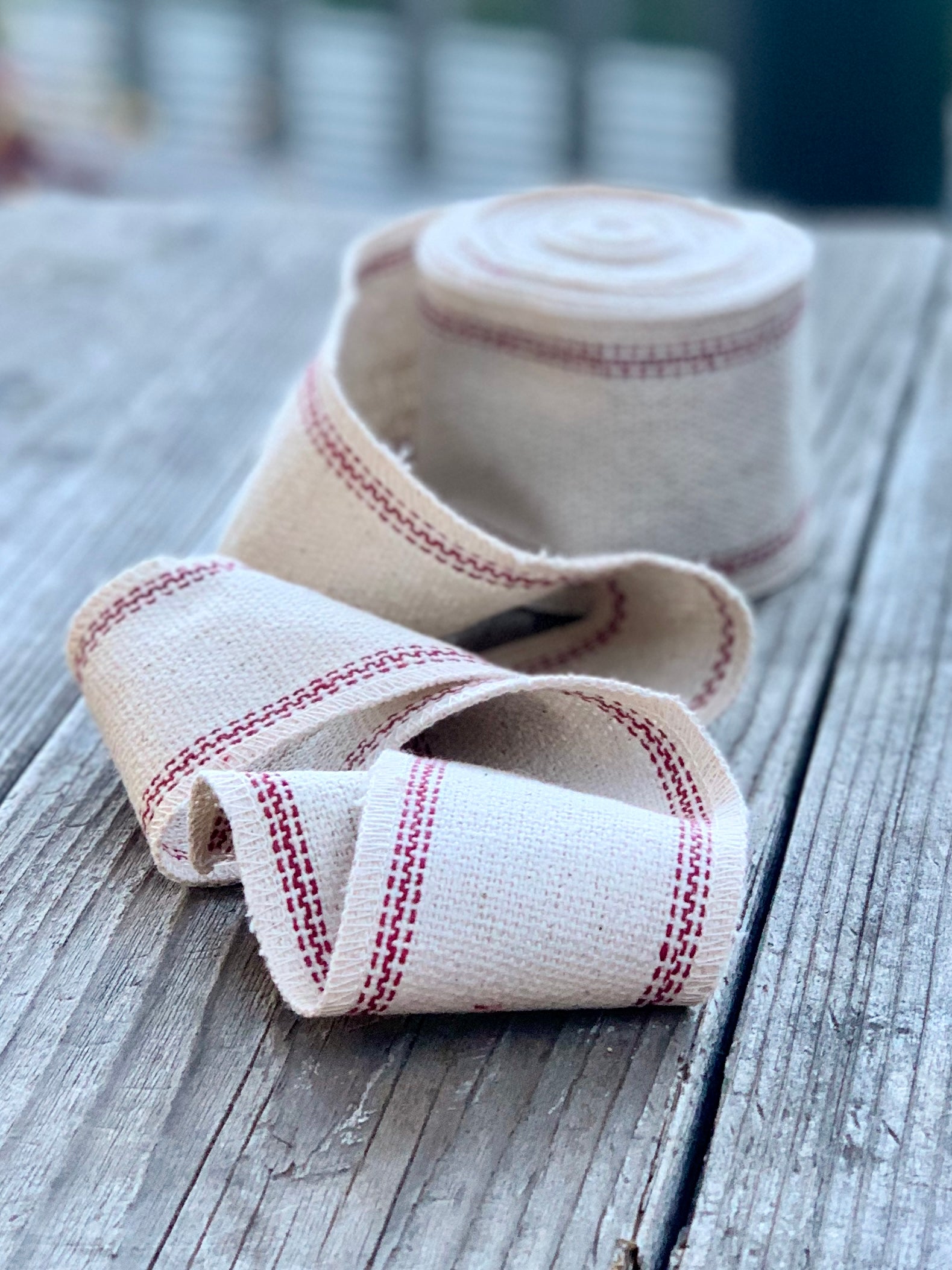 Grain Sack Ribbon - Red and Cream Ribbon - 2 1/2" Wide