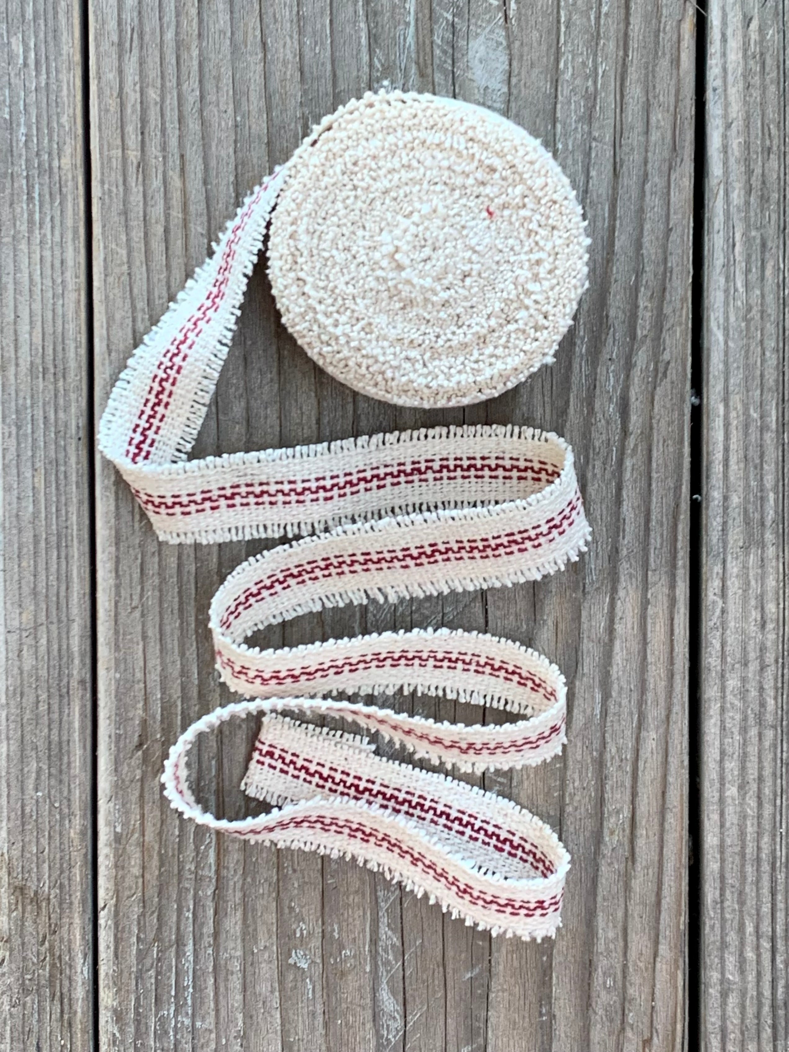 Grain Sack Ribbon - Tan and Cream - Red & Cream - Blue and Cream - Frayed Edge Ribbon - 3/4" Wide