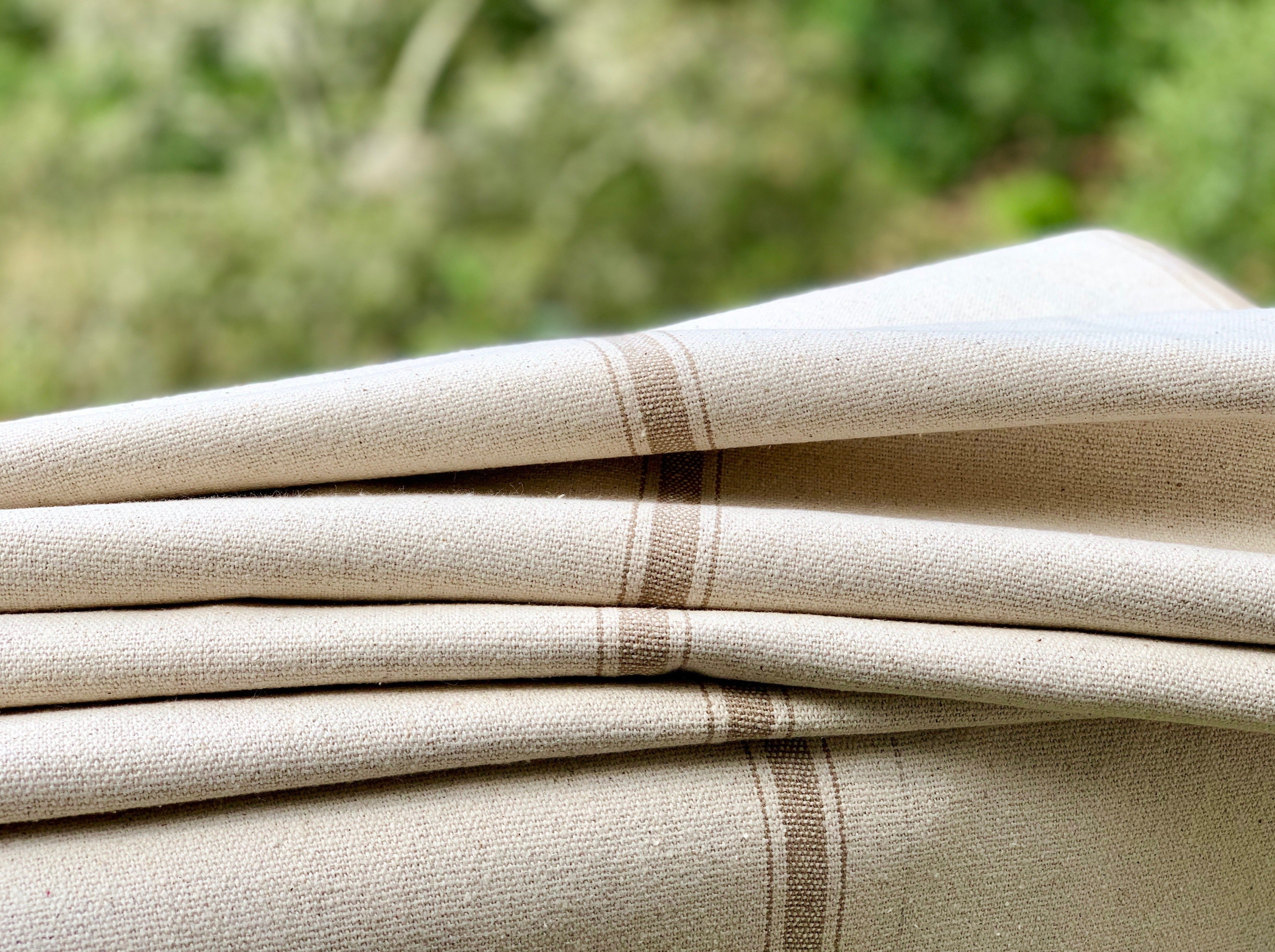 Grain Sack Fabric - Tan Stripes on Cream