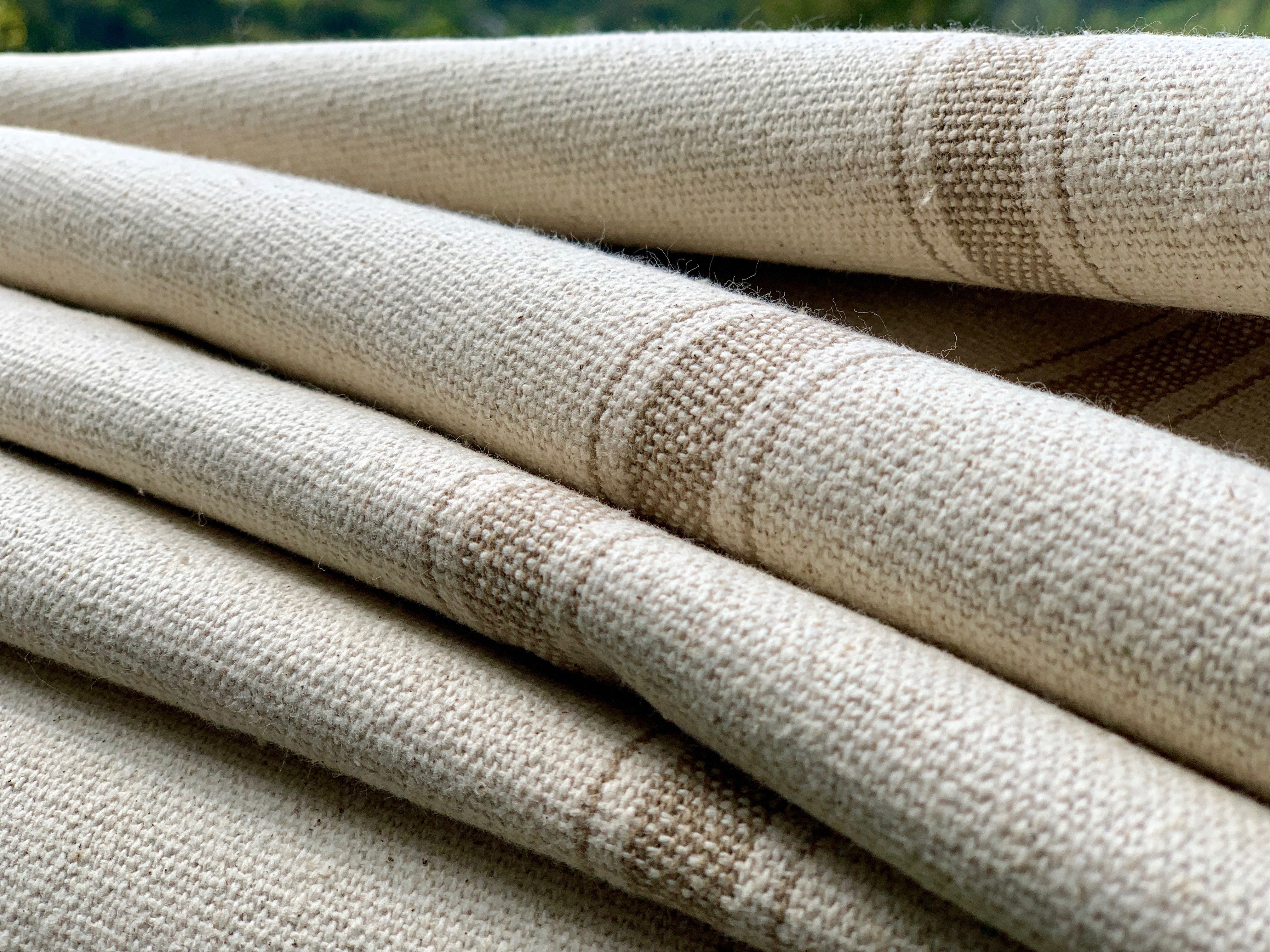 Grain Sack Fabric - Tan Stripes on Cream