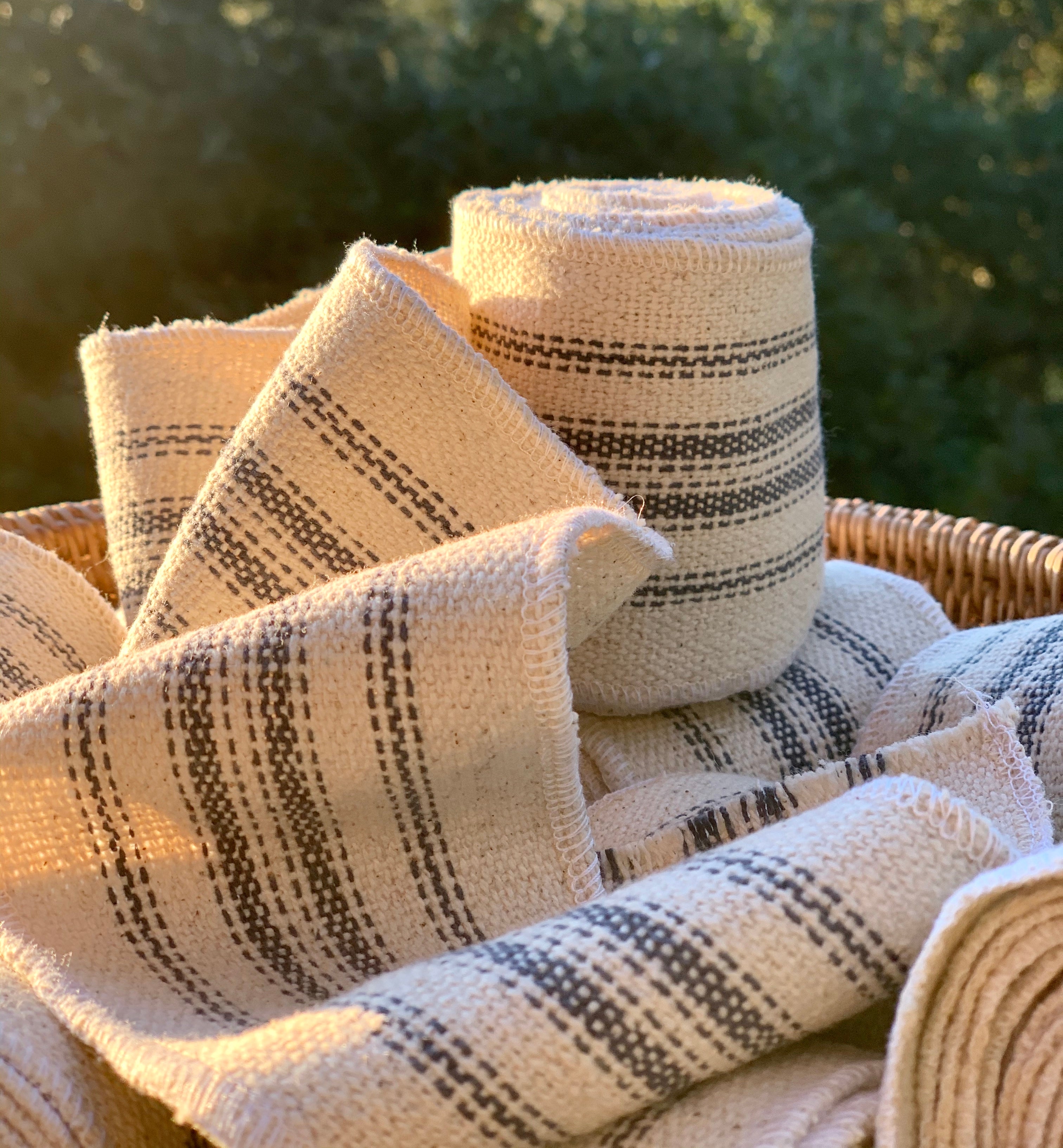 Grain Sack Ribbon - Blue and Cream - 3" Wide