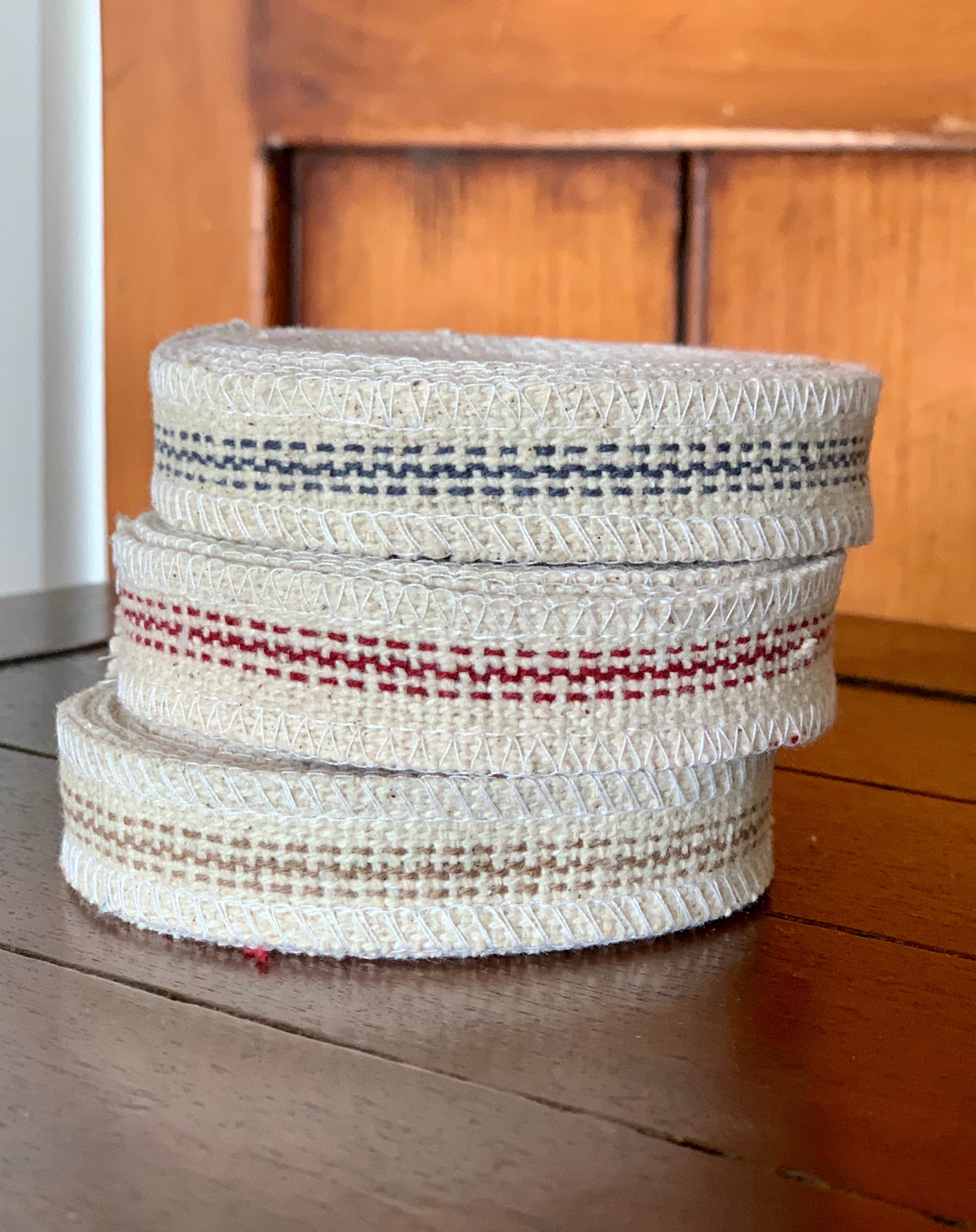 Grain Sack Ribbon - Tan and Cream - Red & Cream - Blue and Cream - 3/4" Wide