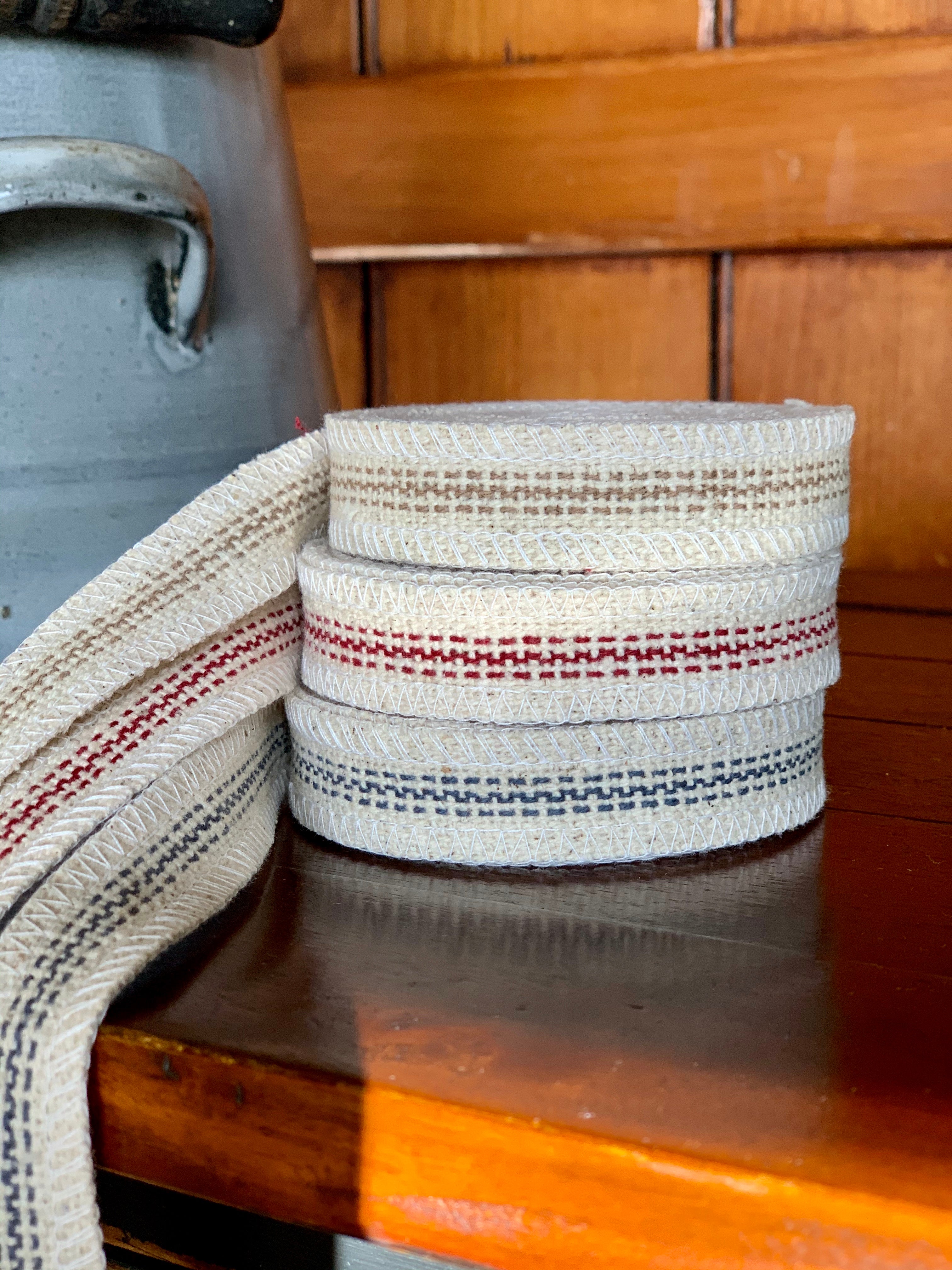 Grain Sack Ribbon - Tan and Cream - Red & Cream - Blue and Cream - 3/4" Wide