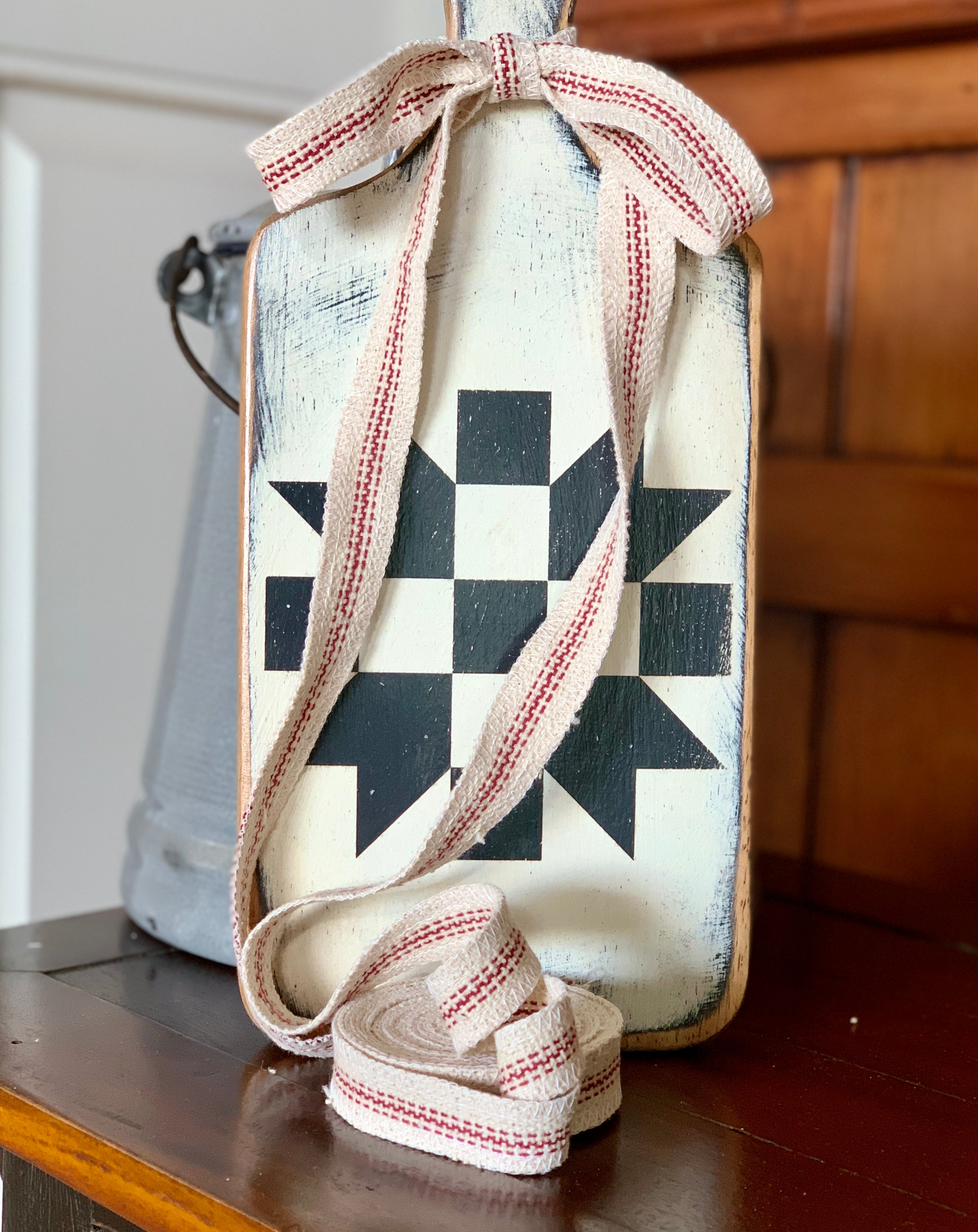 Grain Sack Ribbon - Red & Cream - 3/4" Wide