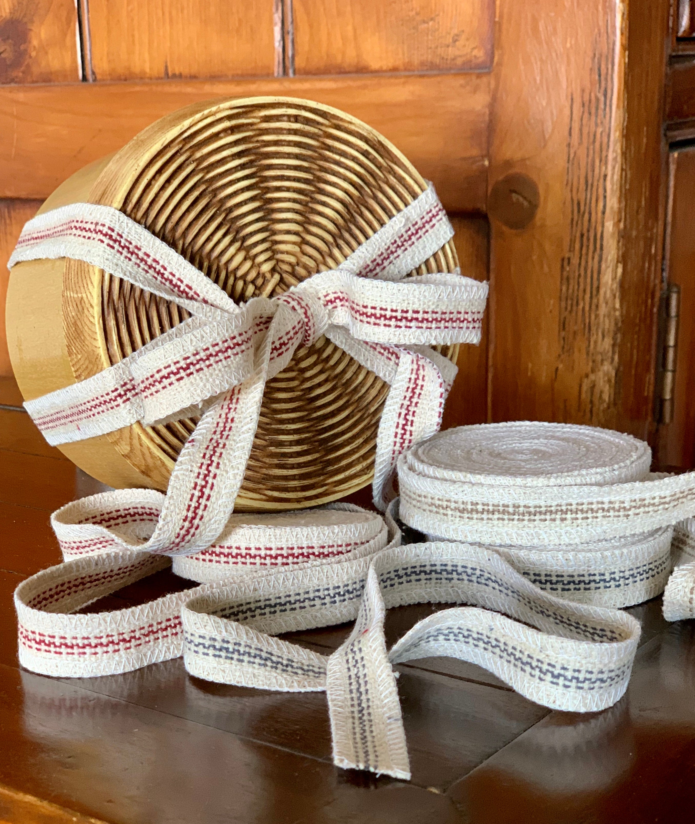 Grain Sack Ribbon - Tan and Cream - Red & Cream - Blue and Cream - 3/4" Wide