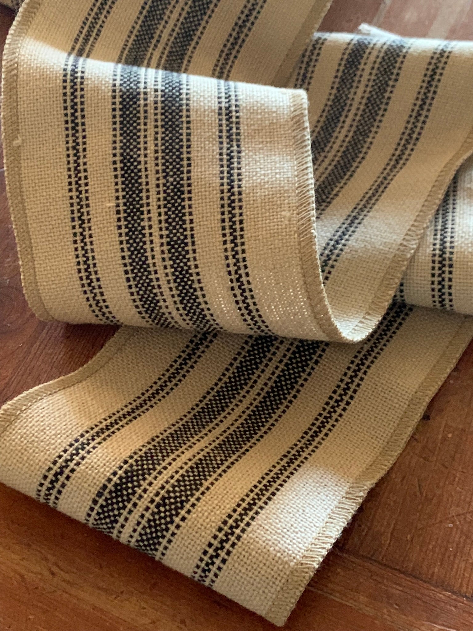 Grain Sack Ribbon - Black & Beige - 4" Wide