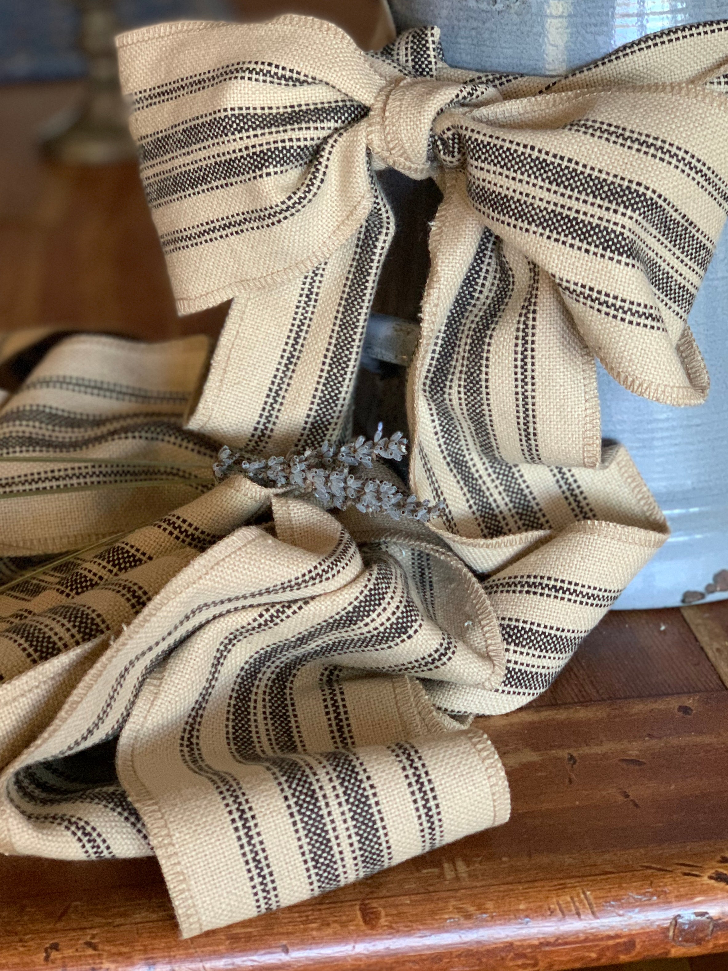 Grain Sack Ribbon - Black & Beige - 4" Wide