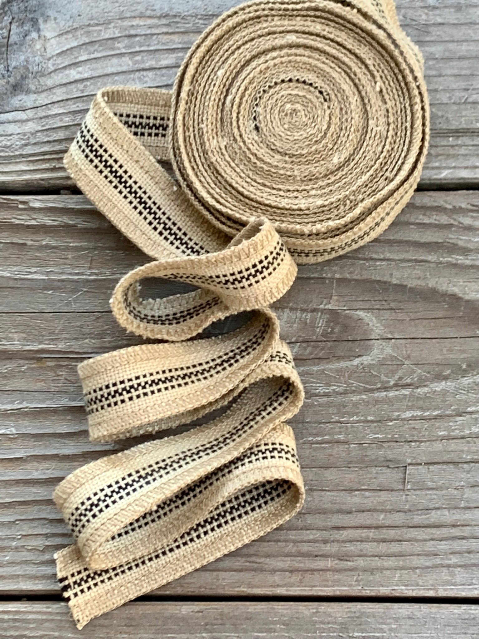 Grain Sack Ribbon - Black & Beige Stripe - 1" Wide