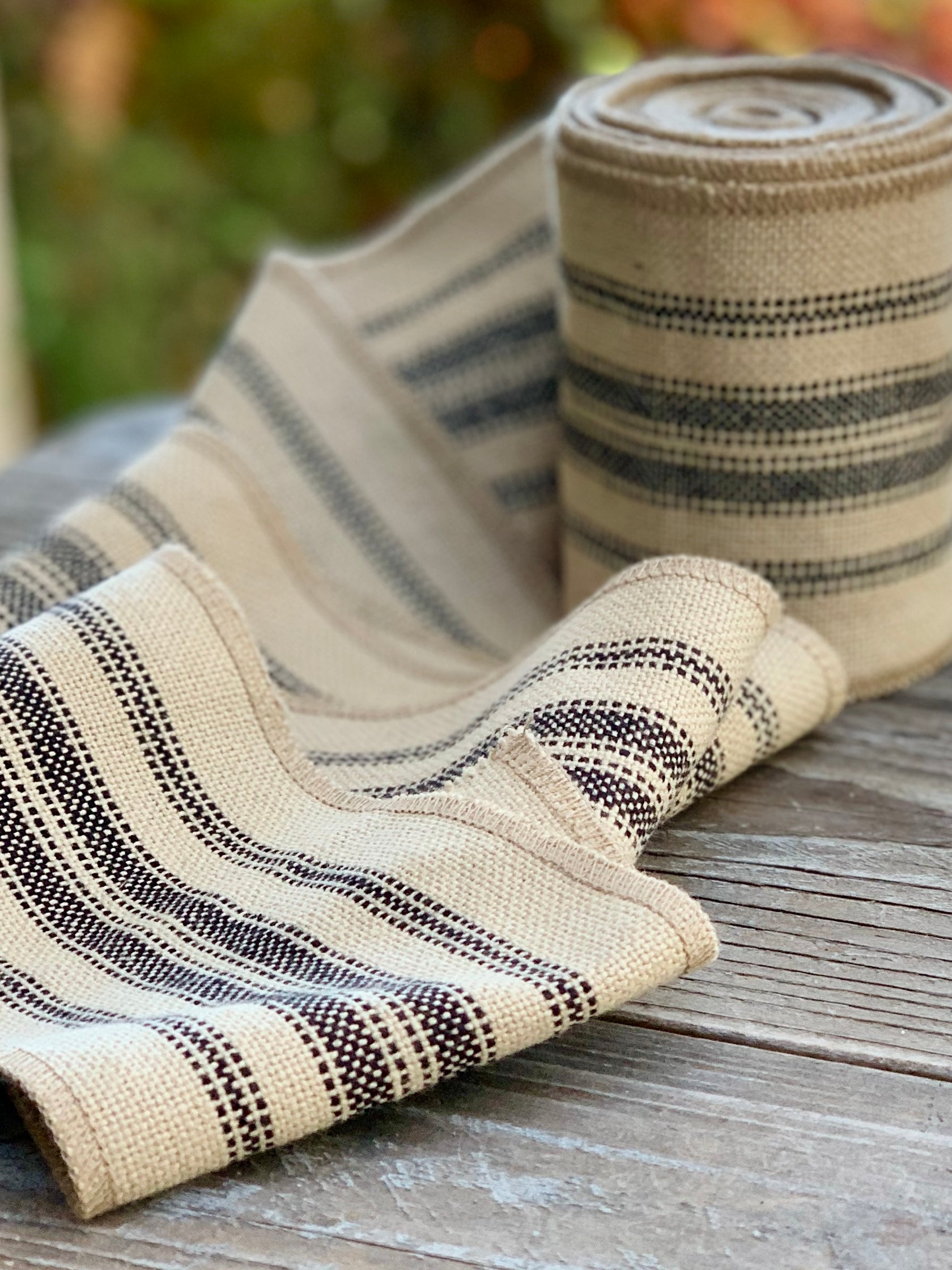 Grain Sack Ribbon - Black & Beige - 4" Wide