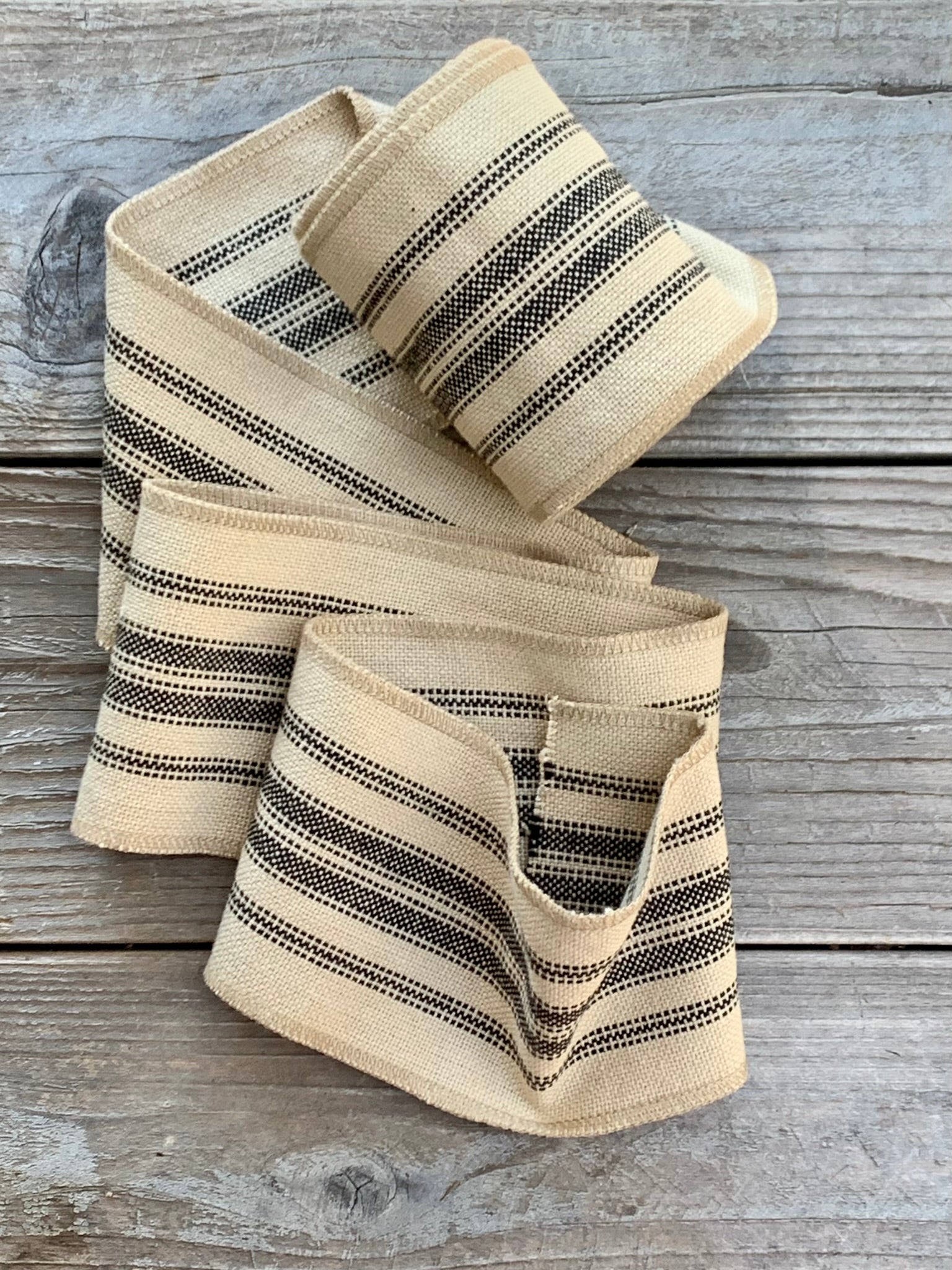 Grain Sack Ribbon - Black & Beige - 4" Wide