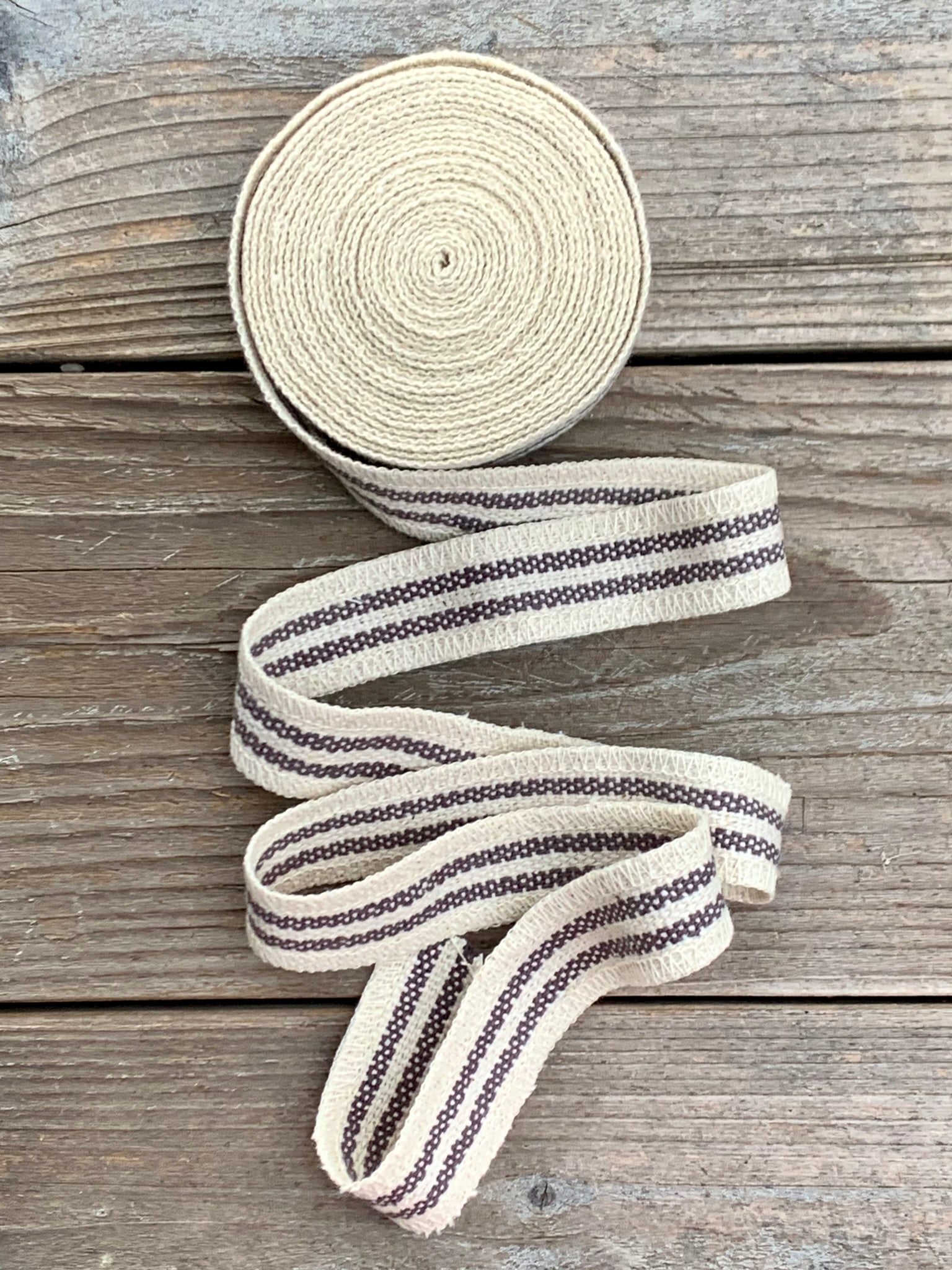 Grain Sack Ribbon - Charcoal Gray and Cream - 1" Wide