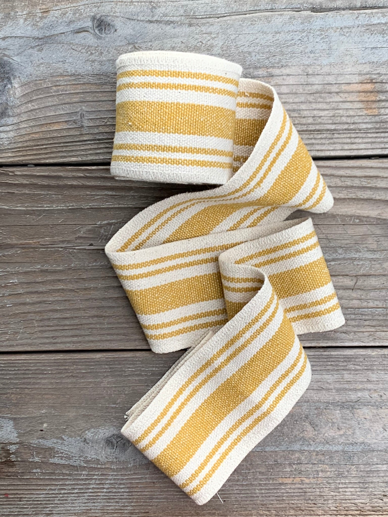 Grain Sack Ribbon - Butter Yellow and Cream - 3" Wide
