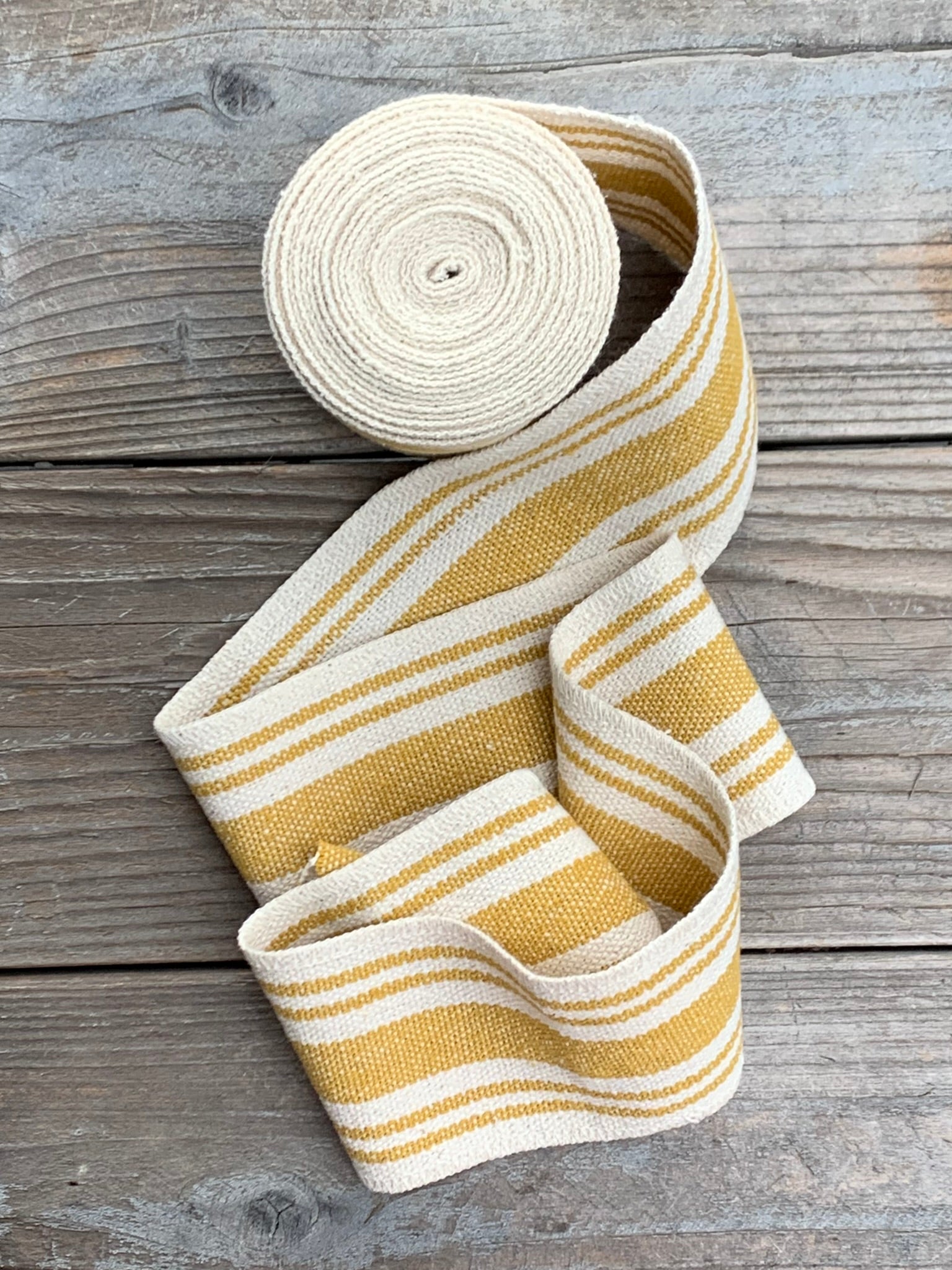 Grain Sack Ribbon - Butter Yellow and Cream - 3" Wide