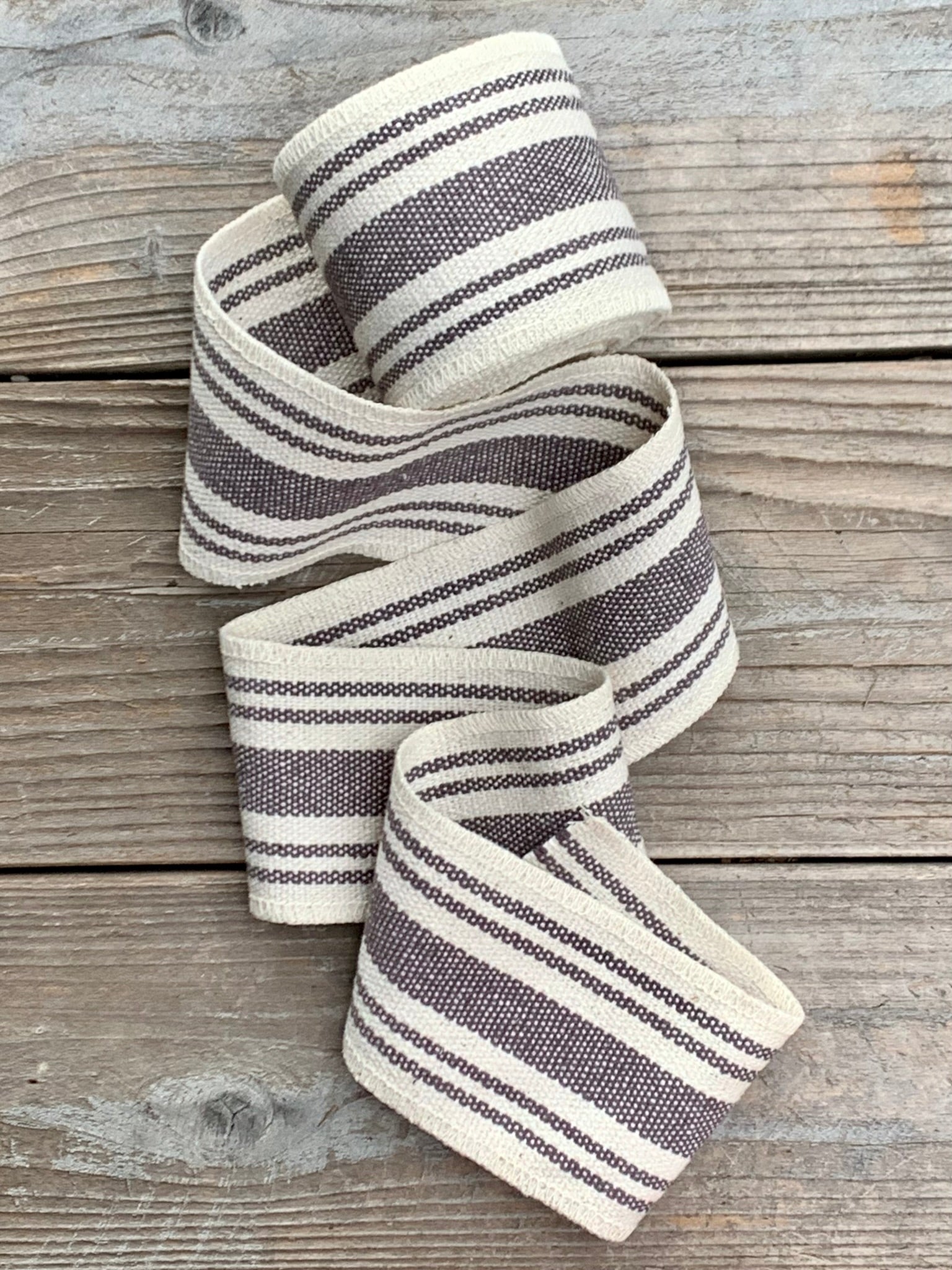Grain Sack Ribbon - Charcoal Gray and Cream - 3" Wide