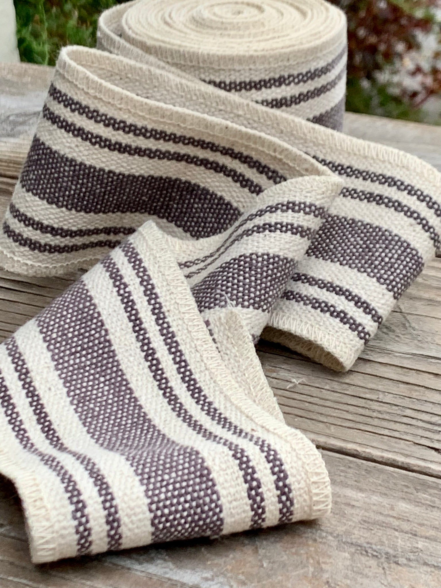 Grain Sack Ribbon - Charcoal Gray and Cream - 3" Wide