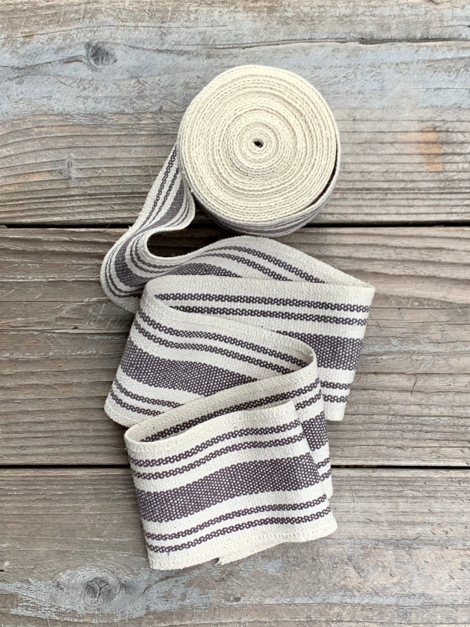Grain Sack Ribbon - Charcoal Gray and Cream - 3" Wide