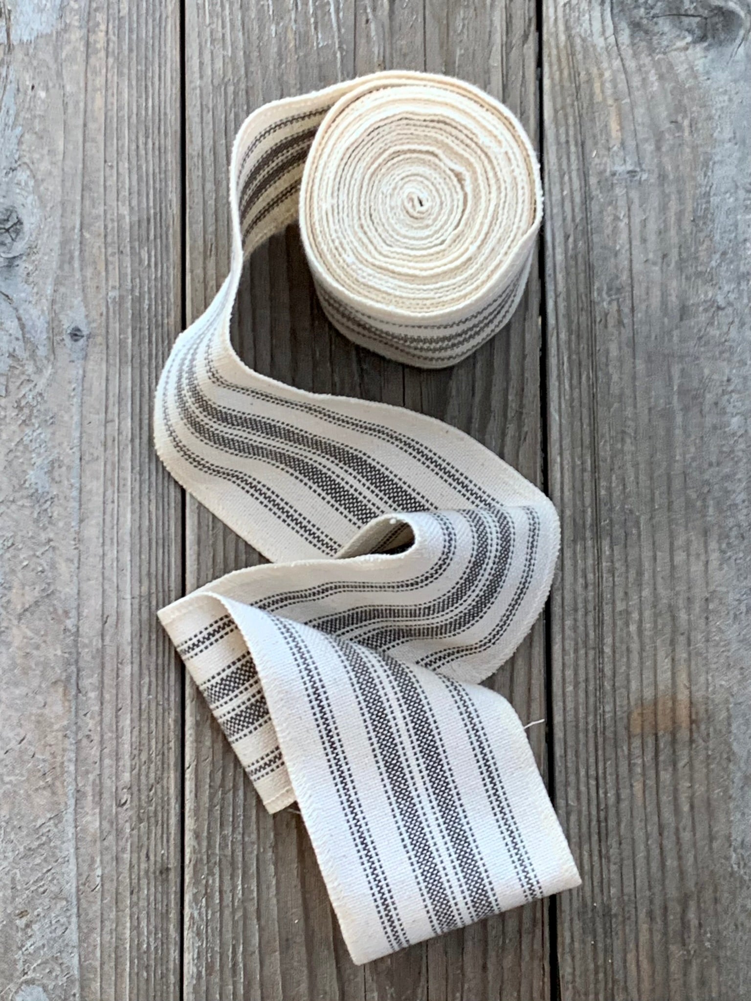 Grain Sack Ribbon - Soft Gray and Natural Off-White - 4" Wide