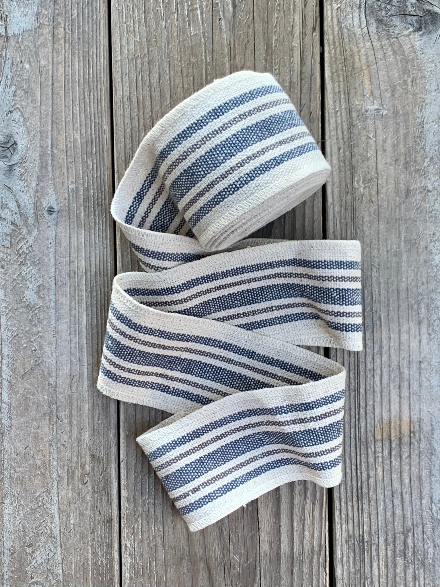 Grain Sack Ribbon - Gray, Blue, and Cream - 2 3/4" Wide