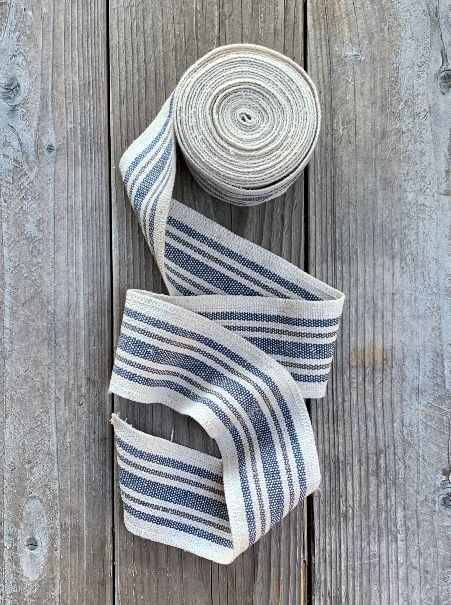 Grain Sack Ribbon - Gray, Blue, and Cream - 2 3/4" Wide