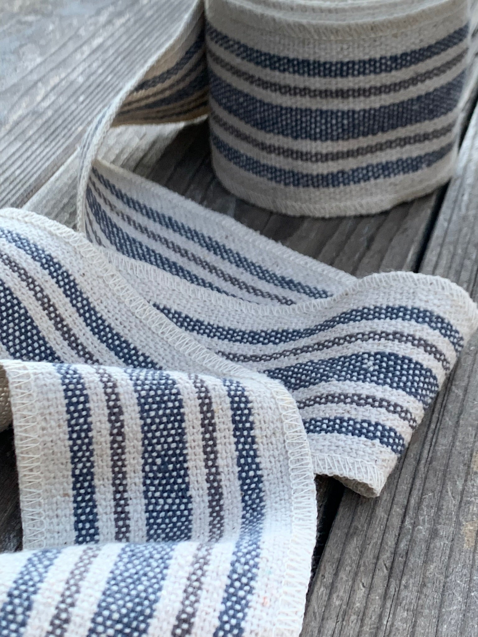 Grain Sack Ribbon - Gray, Blue, and Cream - 2 3/4" Wide