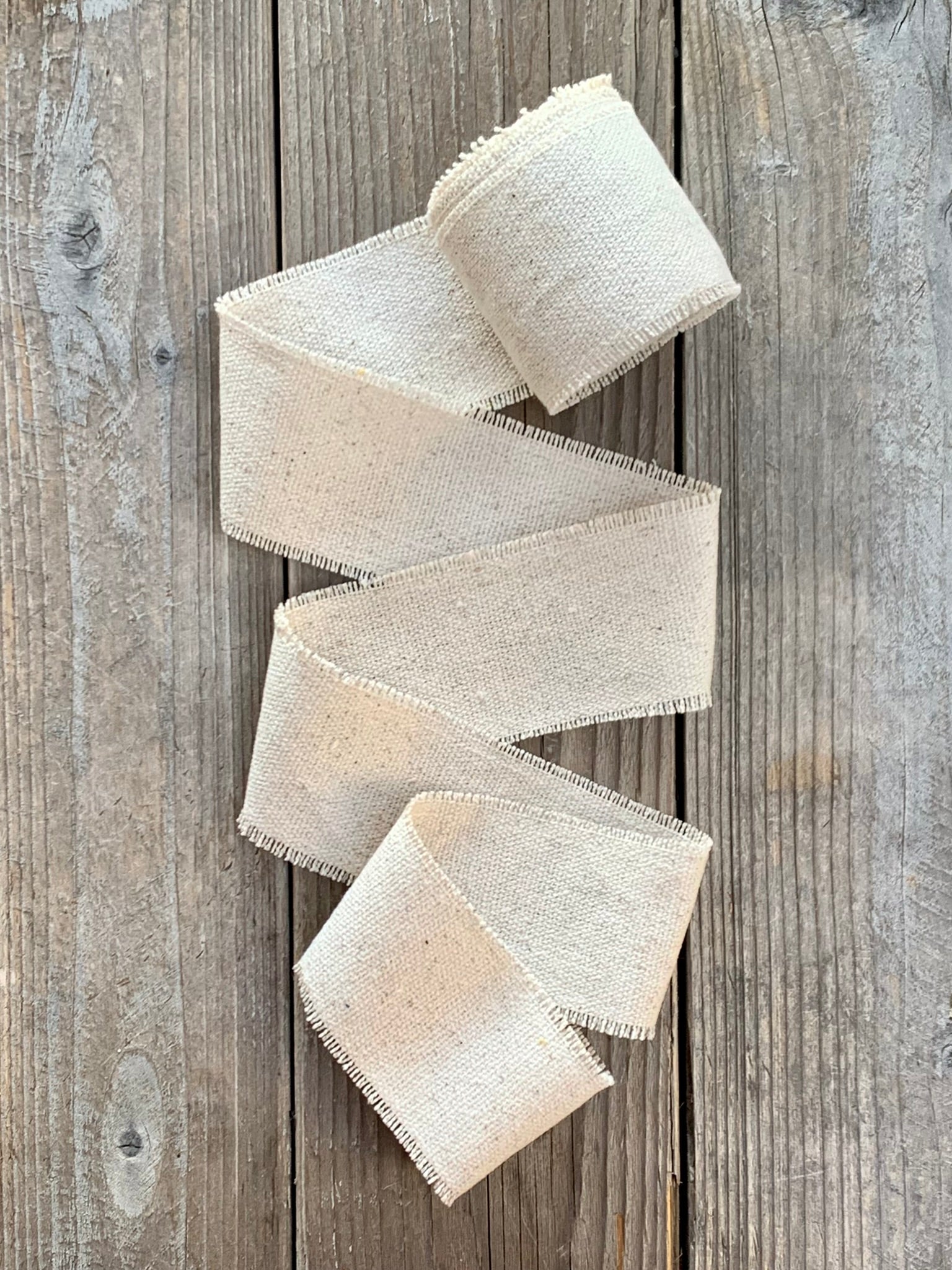 Grain Sack Ribbon - Natural Cream Frayed Edge - 2 1/2" Wide