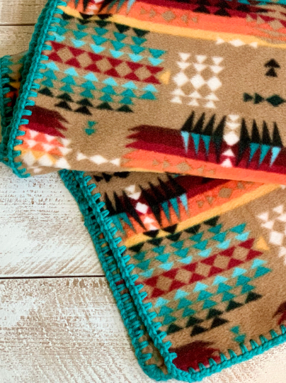 Crochet Edge Native Fleece Blanket