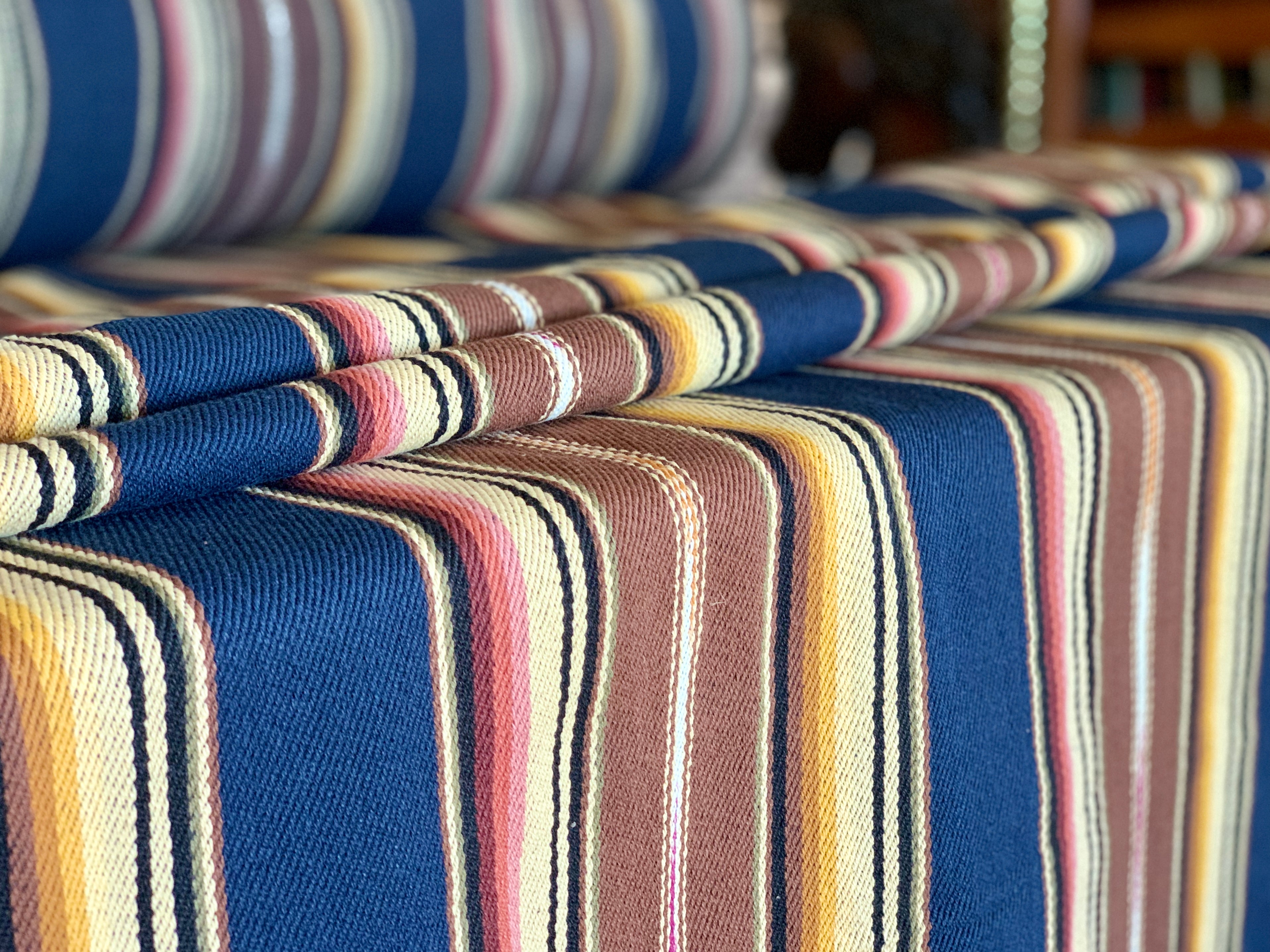 Serape Saddle Blanket Style Fabric - Navy, Brown, Mustard, & Tan