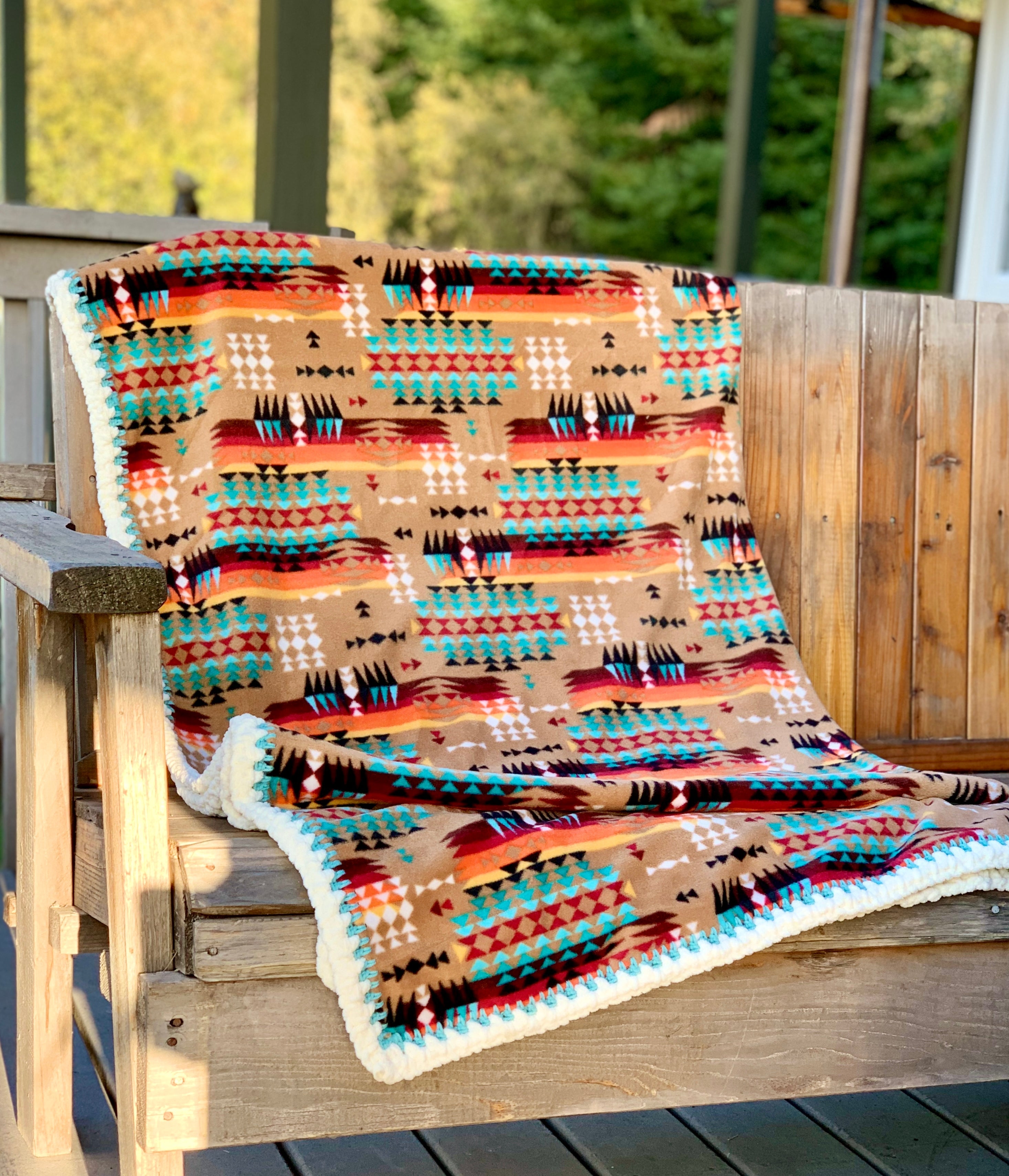 Crochet Edge Native Fleece Blanket