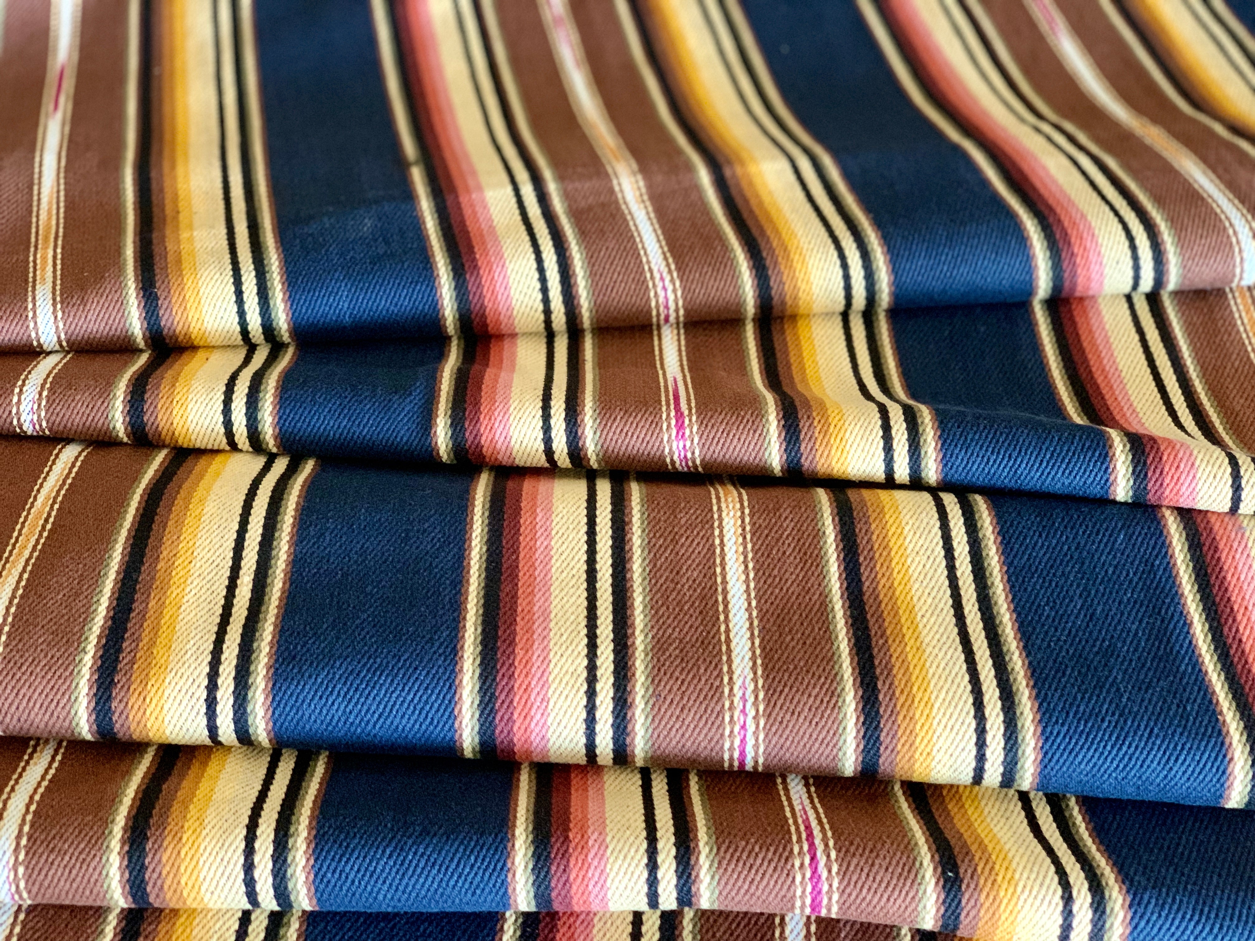 Serape Saddle Blanket Style Fabric - Navy, Brown, Mustard, & Tan