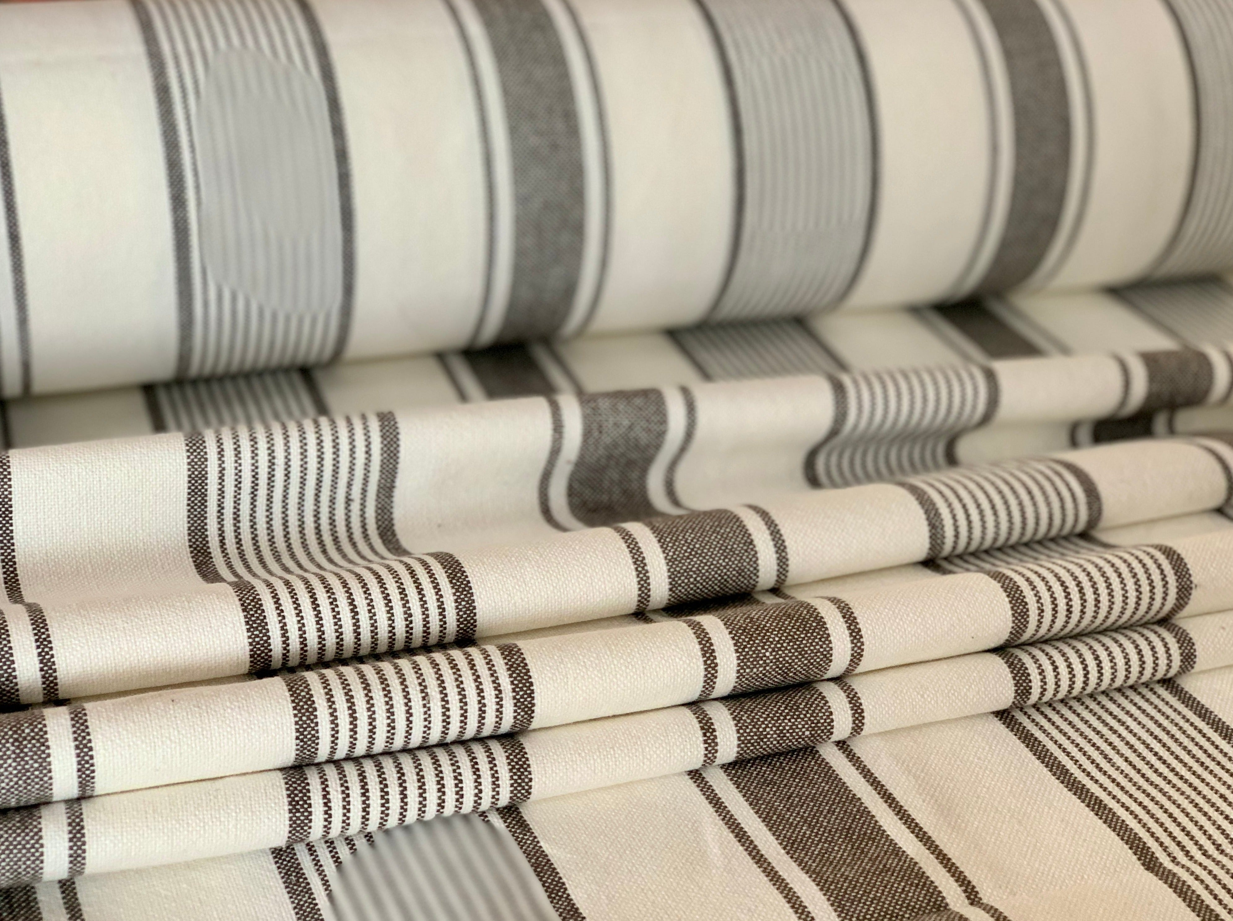 Grain Sack Fabric - Our Exclusive 63" Gray and White Fabric