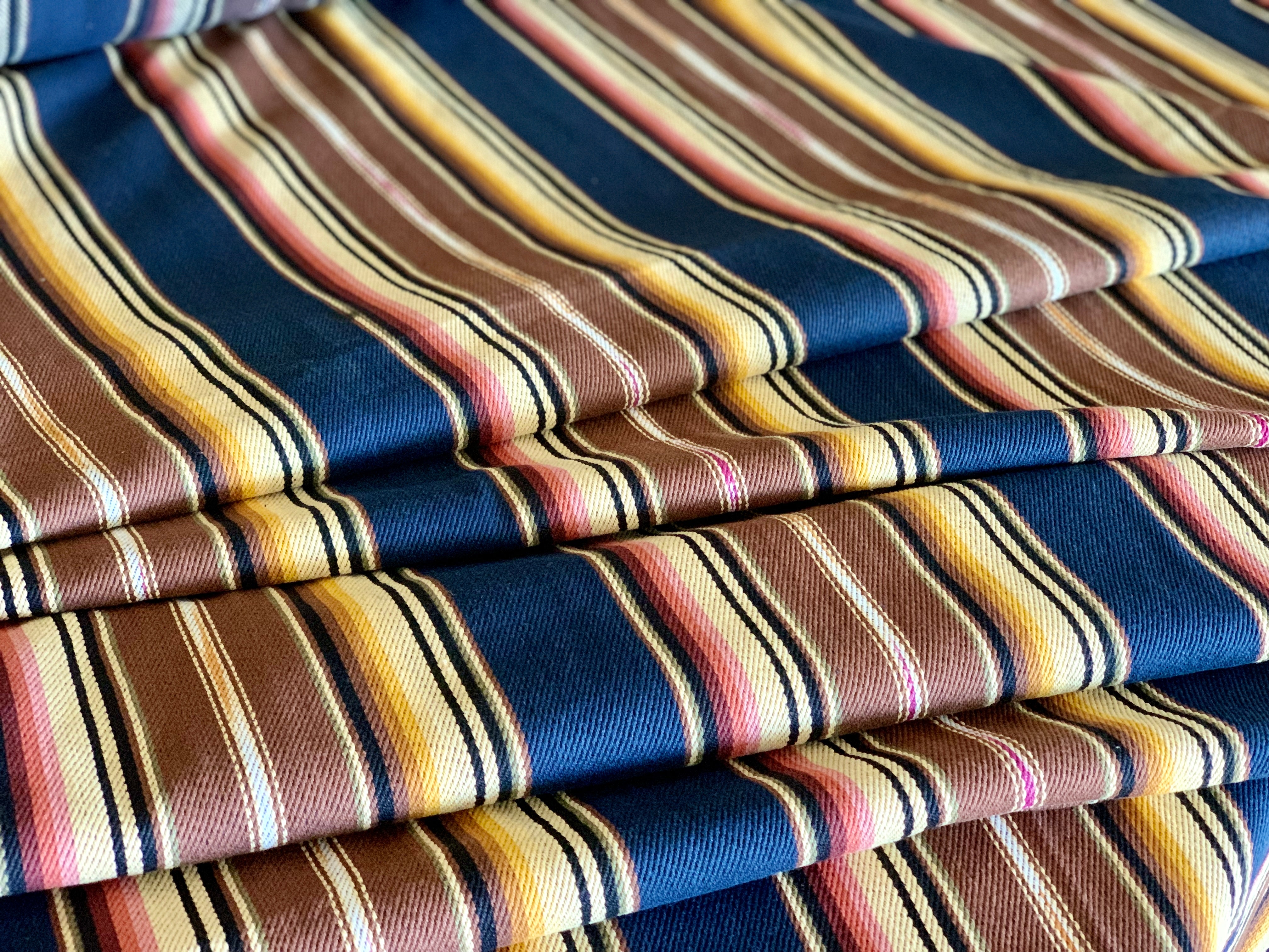 Serape Saddle Blanket Style Fabric - Navy, Brown, Mustard, & Tan