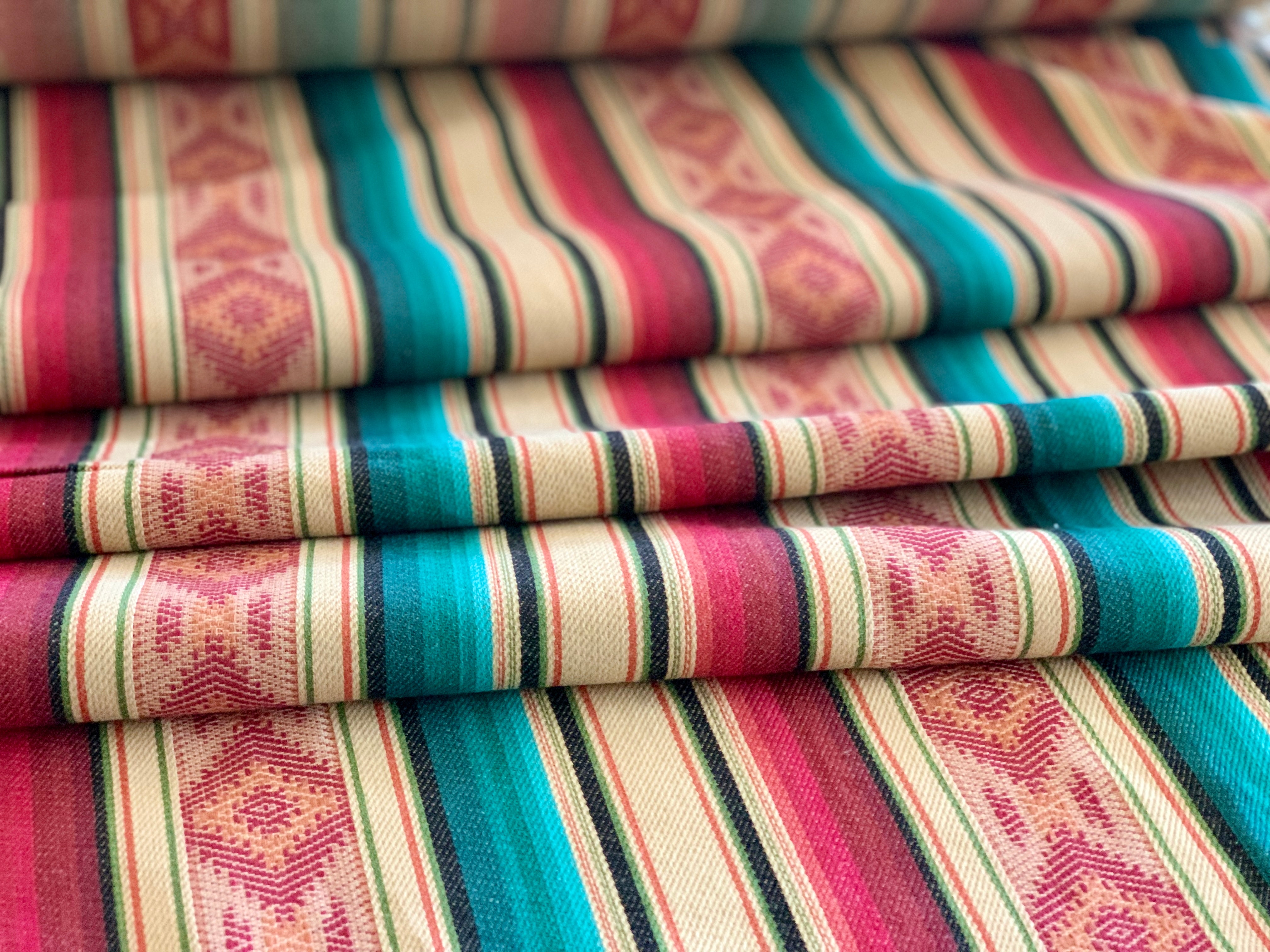 Serape Saddle Blanket Style Fabric - turquoise, black, cream, pink, burgundy, salmon