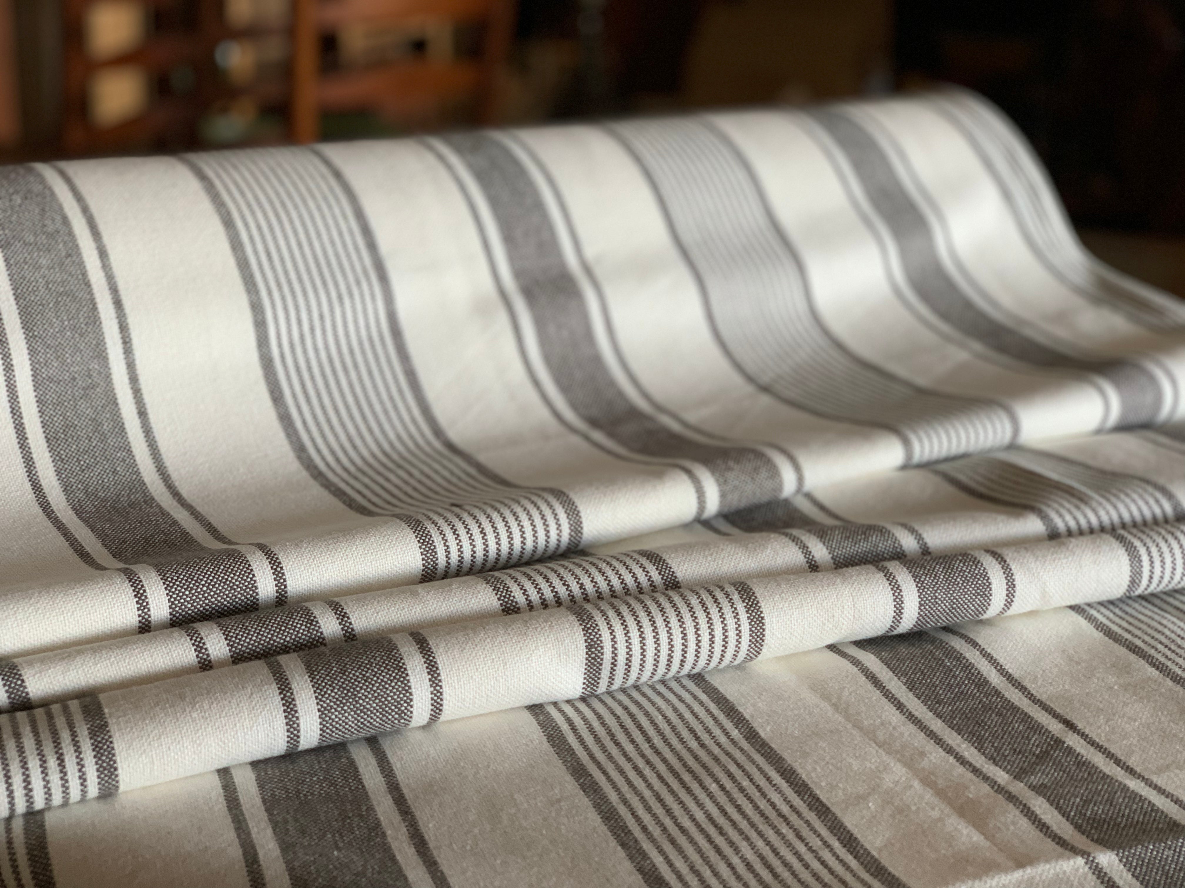 Grain Sack Fabric - Our Exclusive 63" Gray and White Fabric