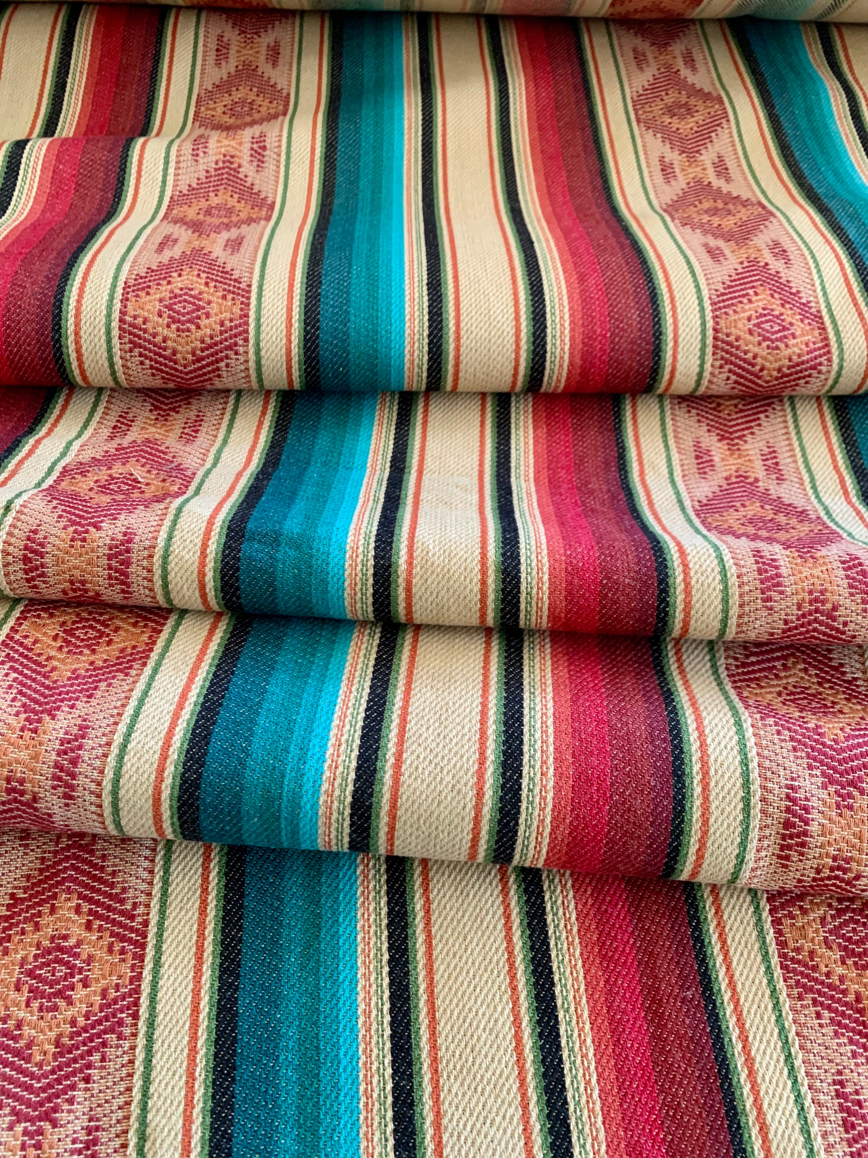 Serape Saddle Blanket Style Fabric - turquoise, black, cream, pink, burgundy, salmon